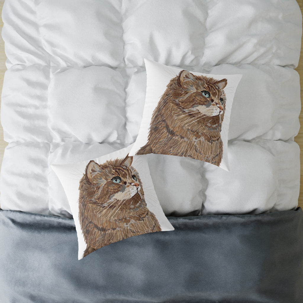 Cozy Cat Canvas Pillow - Stylish Square Accent for Cat Lovers - Blue Cava