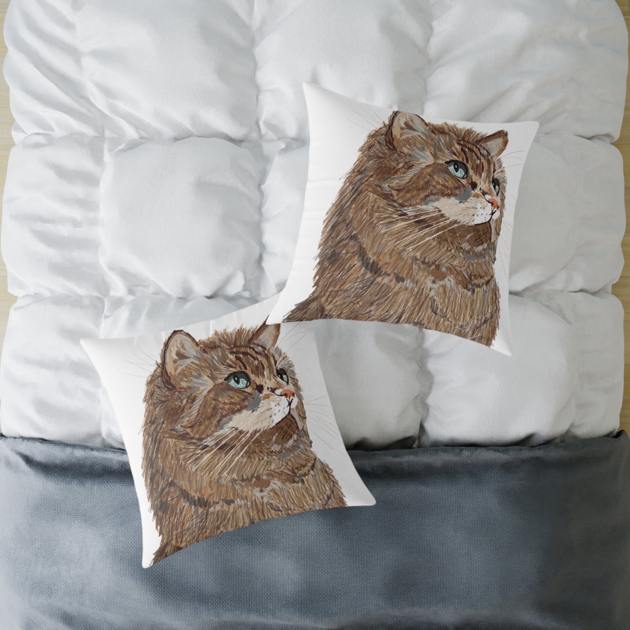 Cozy Cat Canvas Pillow - Stylish Square Accent for Cat Lovers - Blue Cava