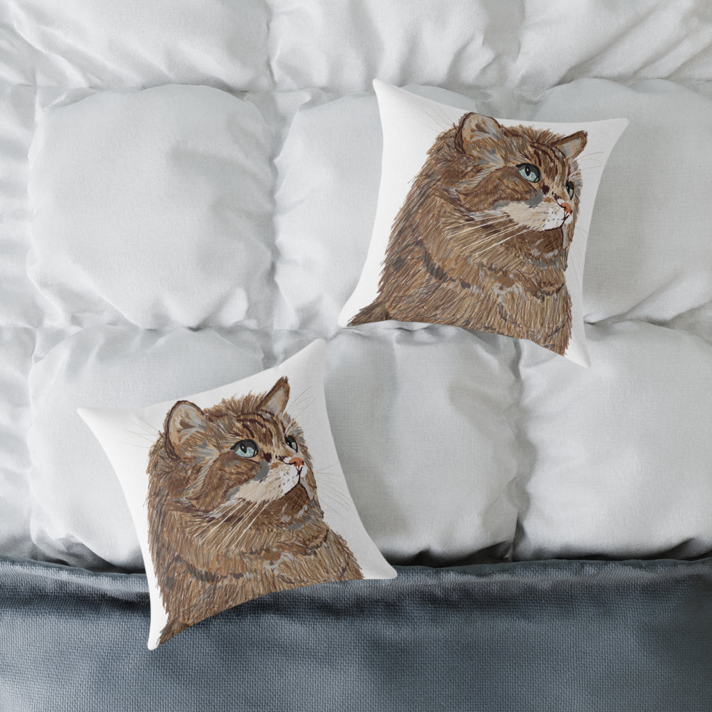 Cozy Cat Canvas Pillow - Stylish Square Accent for Cat Lovers - Blue Cava