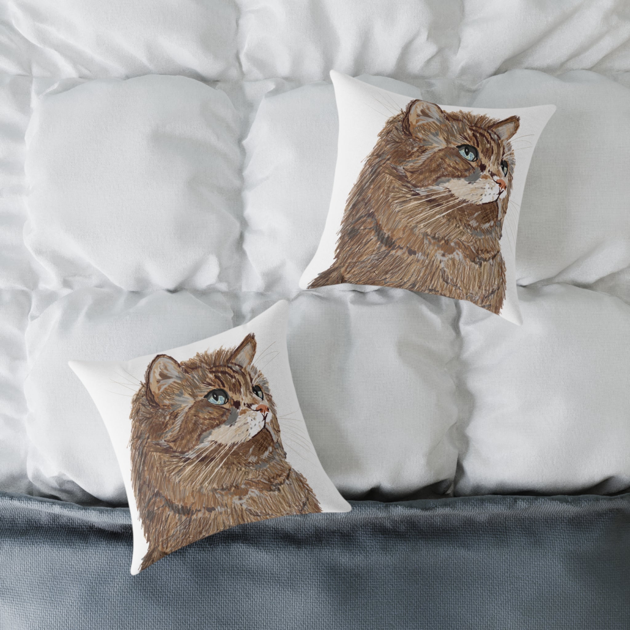 Cozy Cat Canvas Pillow - Stylish Square Accent for Cat Lovers - Blue Cava