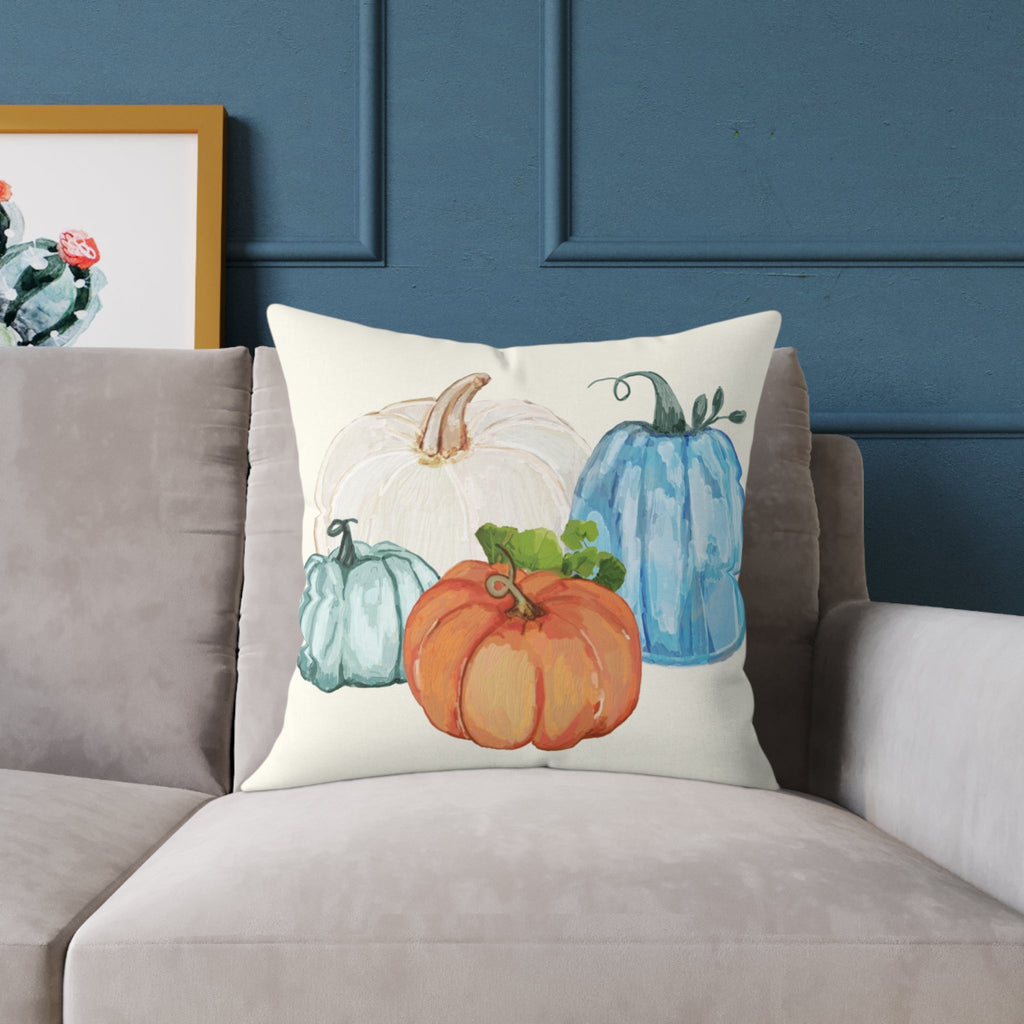 Cozy Fall Pumpkin Pillow, Autumn Decor, Harvest Home Accent, Farmhouse Style Pillow - Blue Cava