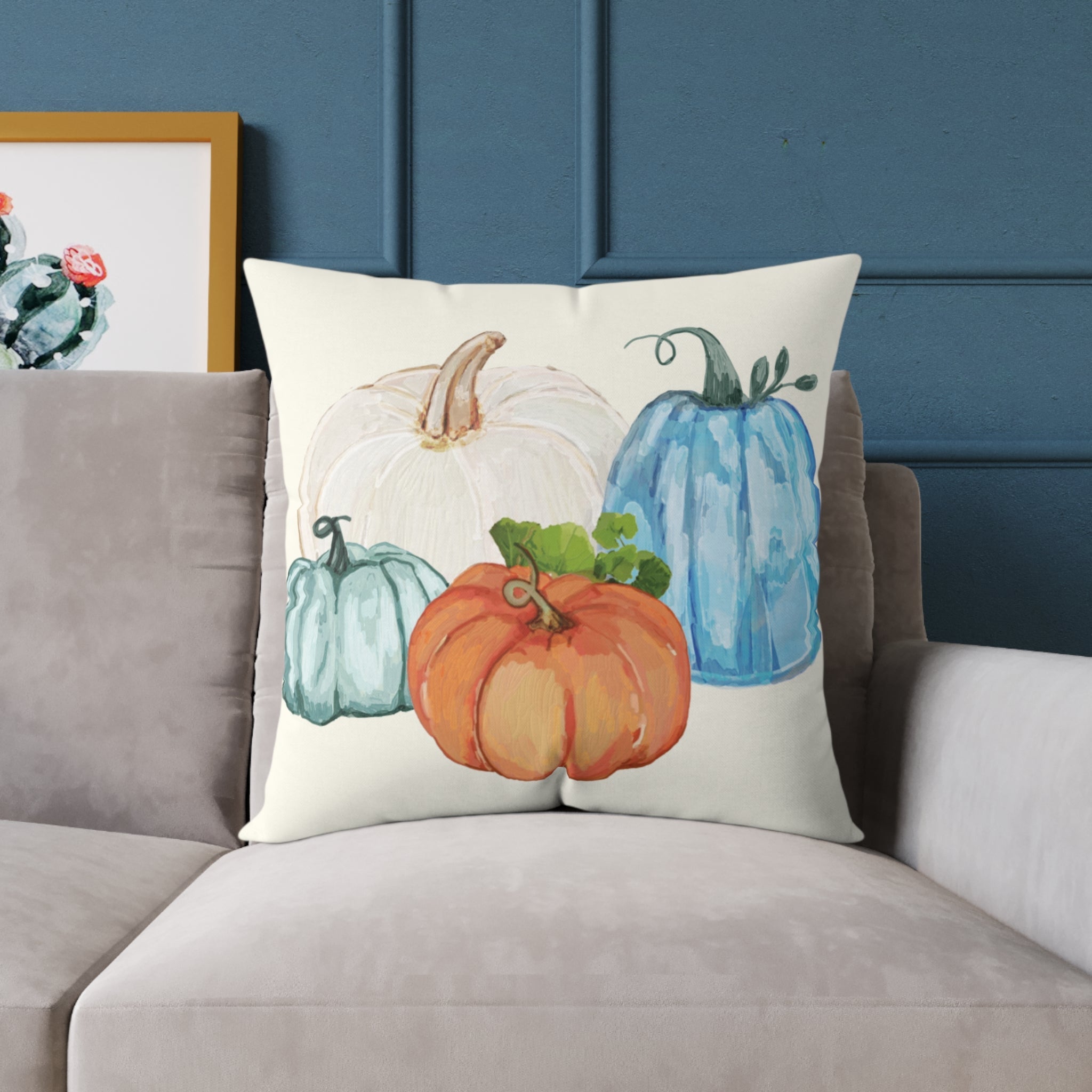 Cozy Fall Pumpkin Pillow, Autumn Decor, Harvest Home Accent, Farmhouse Style Pillow - Blue Cava