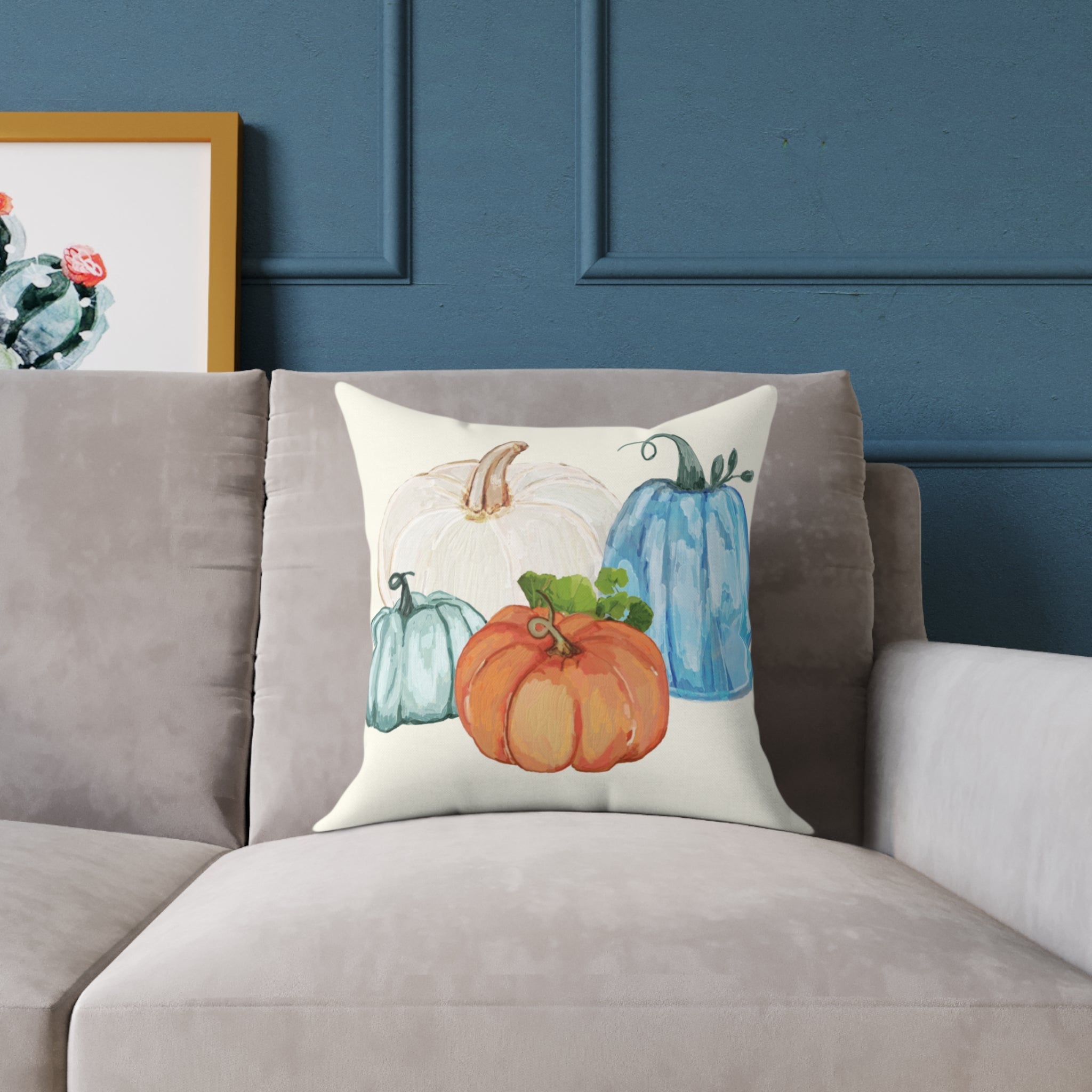Cozy Fall Pumpkin Pillow, Autumn Decor, Harvest Home Accent, Farmhouse Style Pillow - Blue Cava
