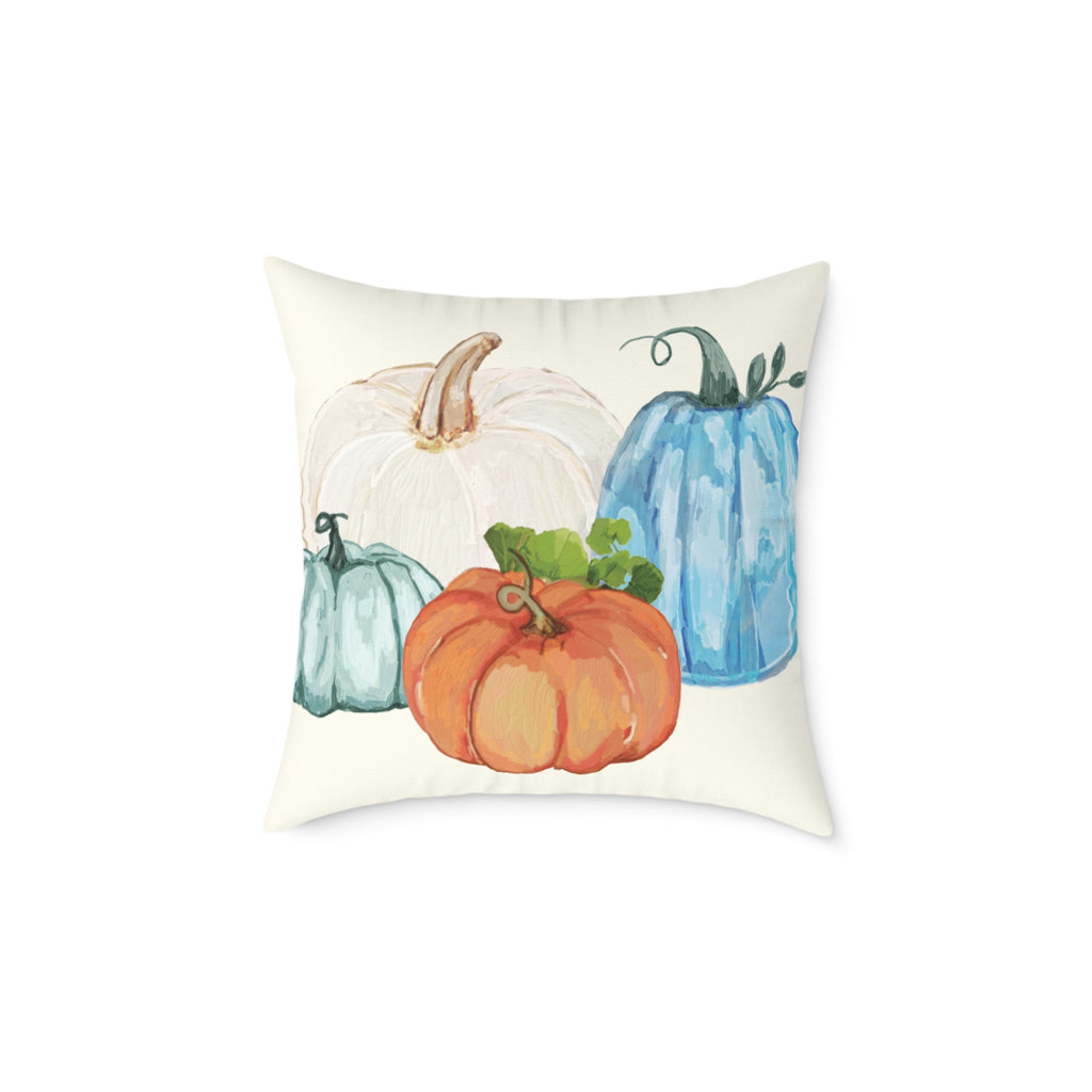 Cozy Fall Pumpkin Pillow, Autumn Decor, Harvest Home Accent, Farmhouse Style Pillow - Blue Cava