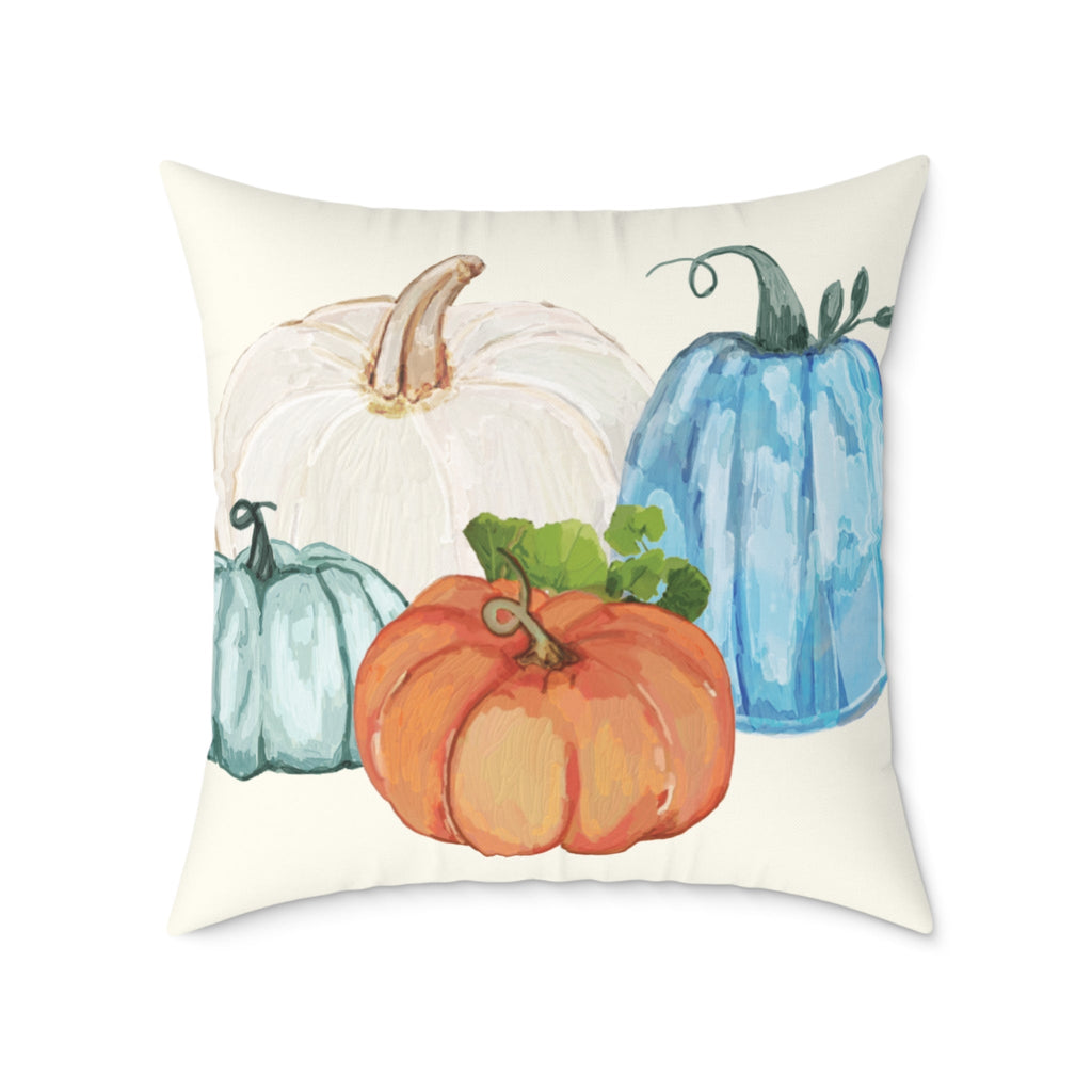 Cozy Fall Pumpkin Pillow, Autumn Decor, Harvest Home Accent, Farmhouse Style Pillow - Blue Cava