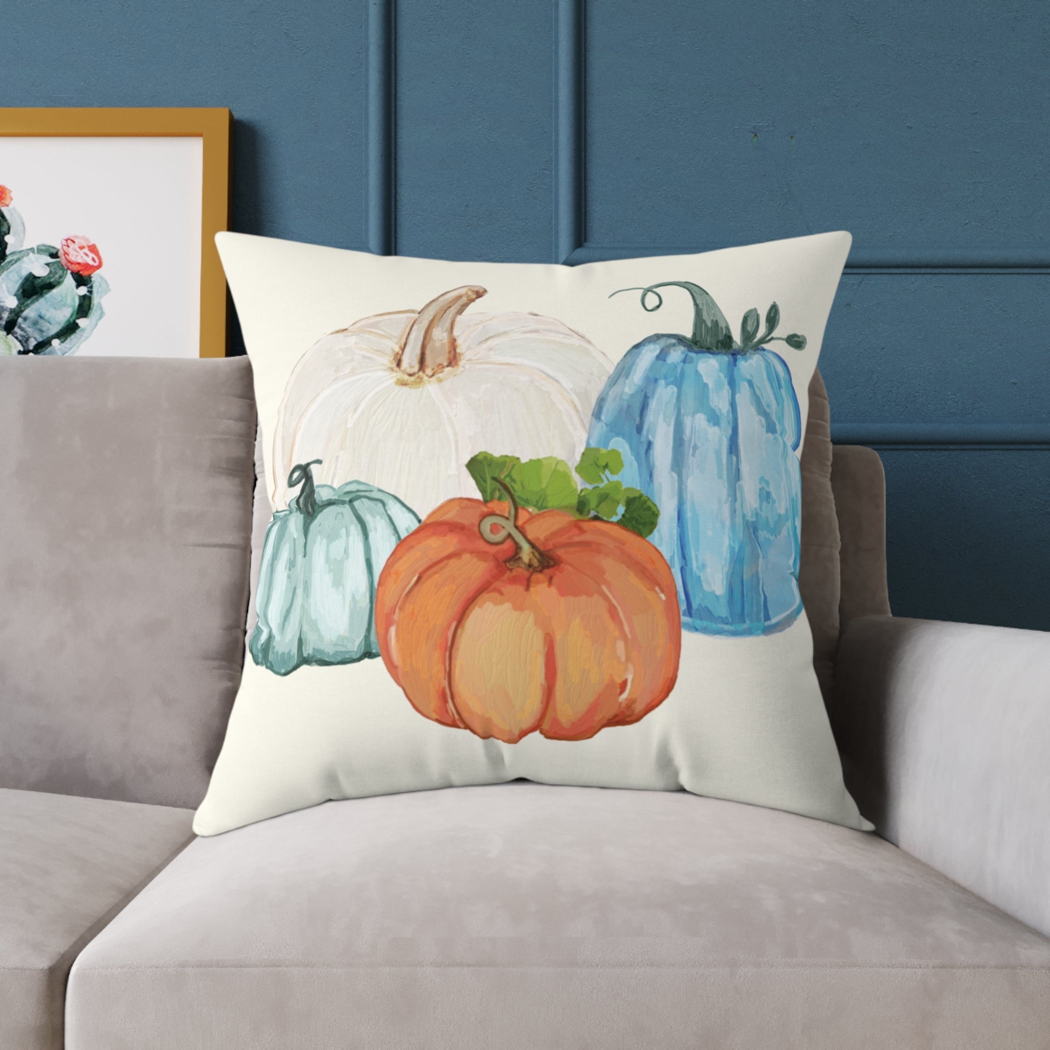 Cozy Fall Pumpkin Pillow, Autumn Decor, Harvest Home Accent, Farmhouse Style Pillow - Blue Cava