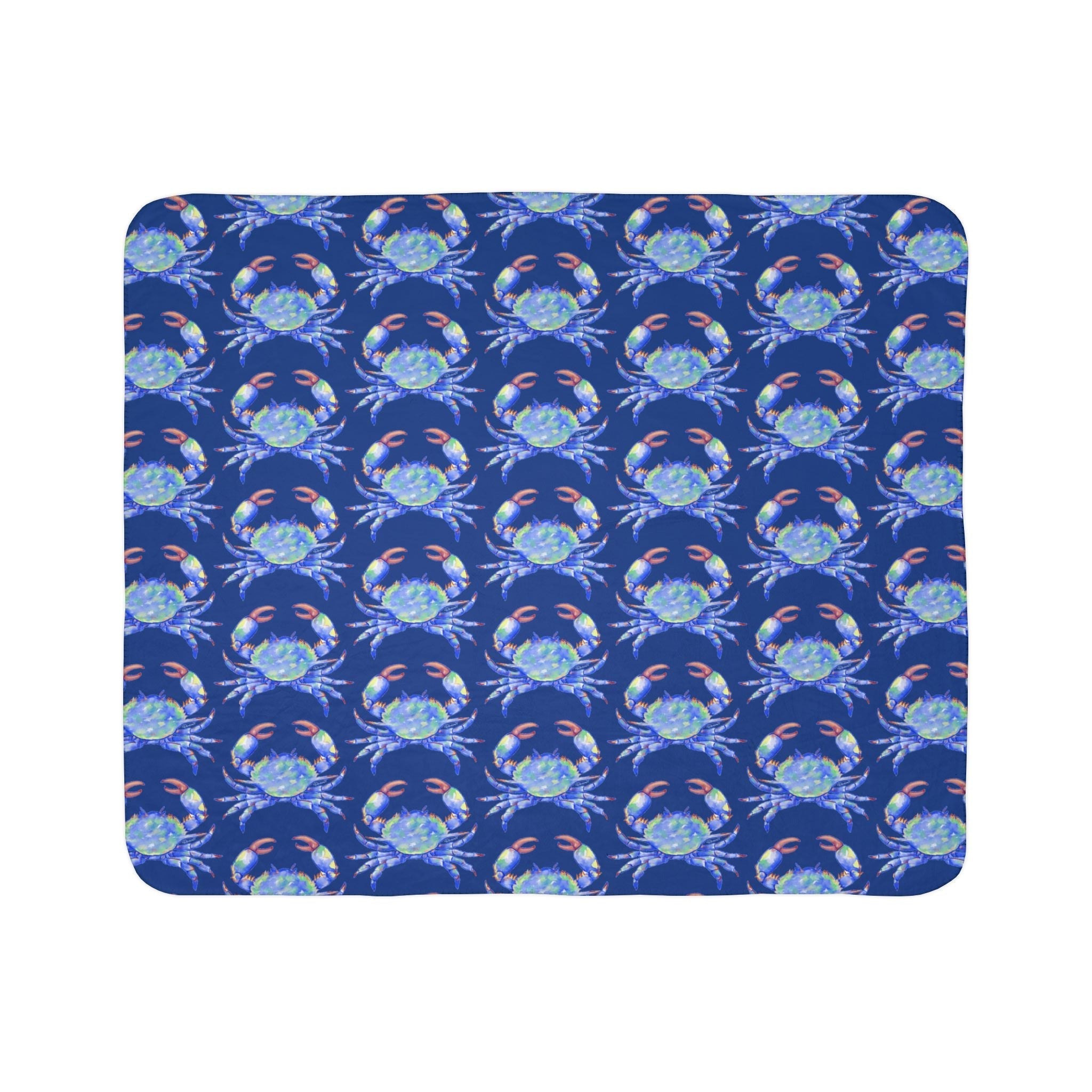 Cozy Fleece Sherpa Coastal Blue Crab Blanket - Blue Cava