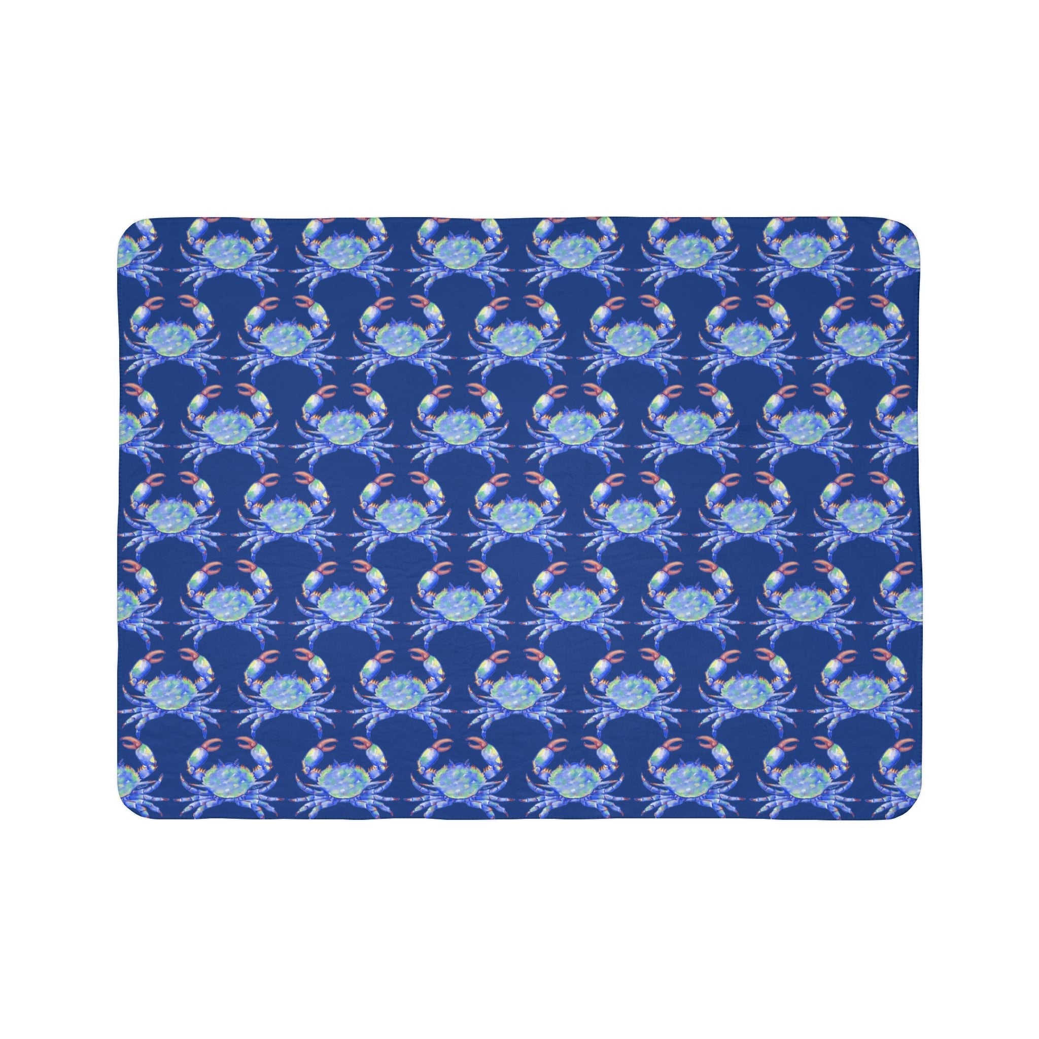Cozy Fleece Sherpa Coastal Blue Crab Blanket - Blue Cava