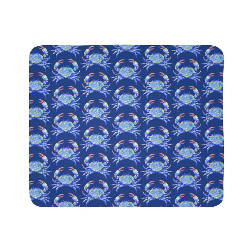 Cozy Fleece Sherpa Coastal Blue Crab Blanket - Blue Cava