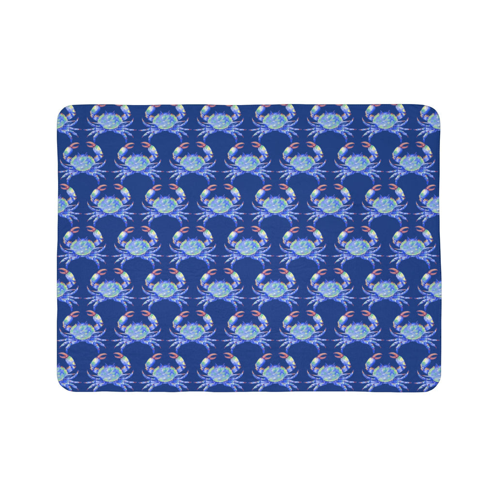Cozy Fleece Sherpa Coastal Blue Crab Blanket - Blue Cava