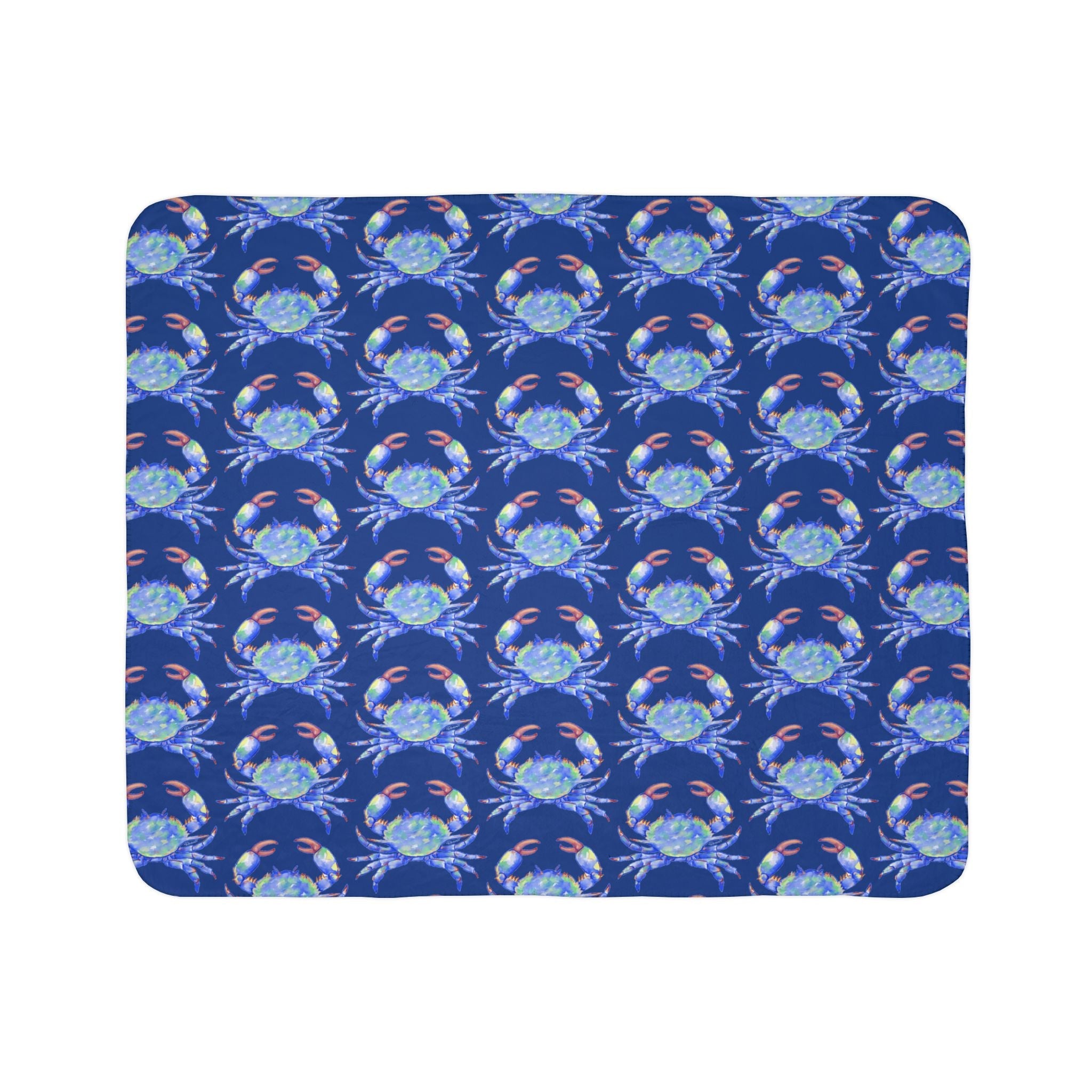 Cozy Fleece Sherpa Coastal Blue Crab Blanket - Blue Cava