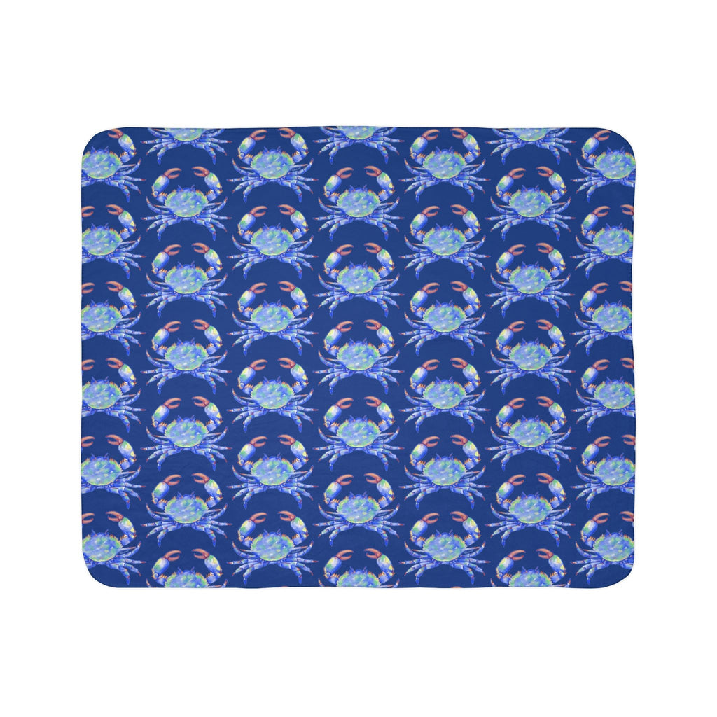 Cozy Fleece Sherpa Coastal Blue Crab Blanket - Blue Cava