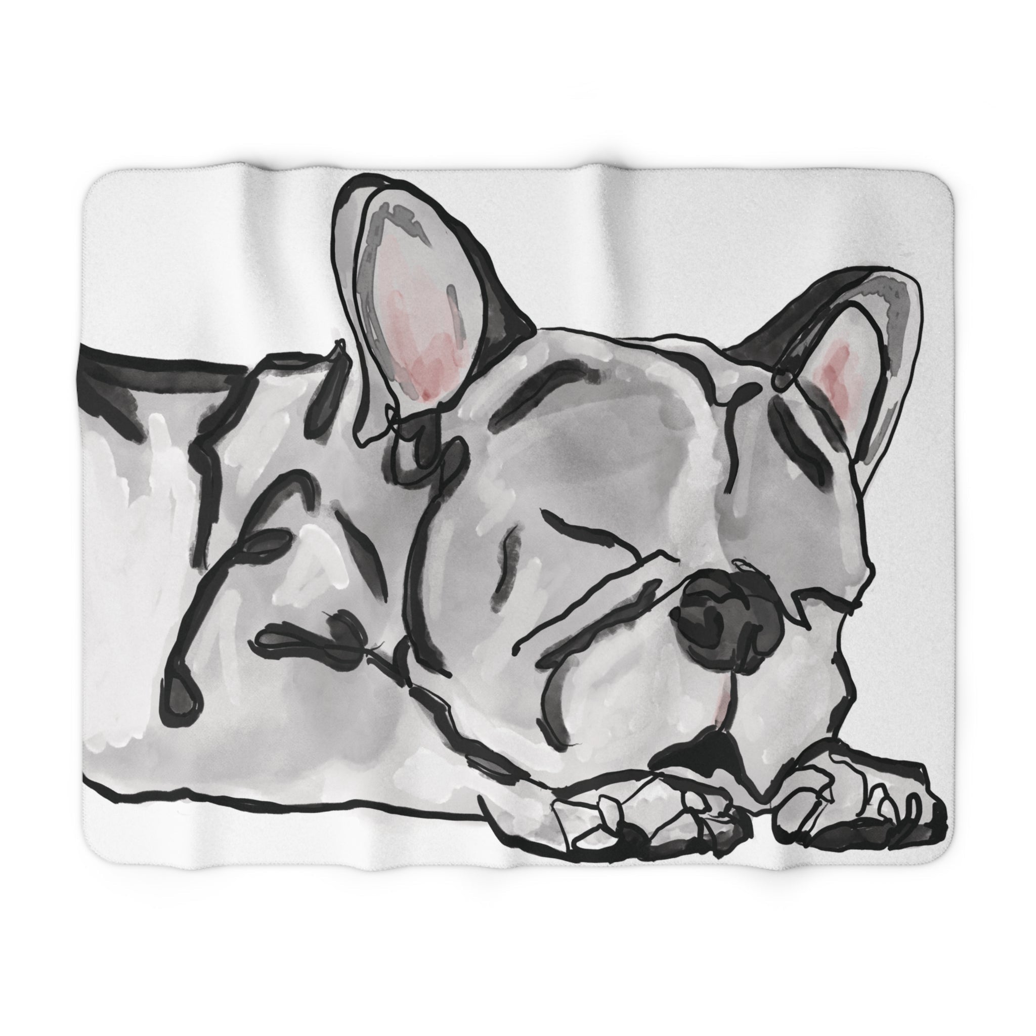 Cozy French Bulldog Sleeping Dog Portrait Sherpa Fleece Blanket - Blue Cava