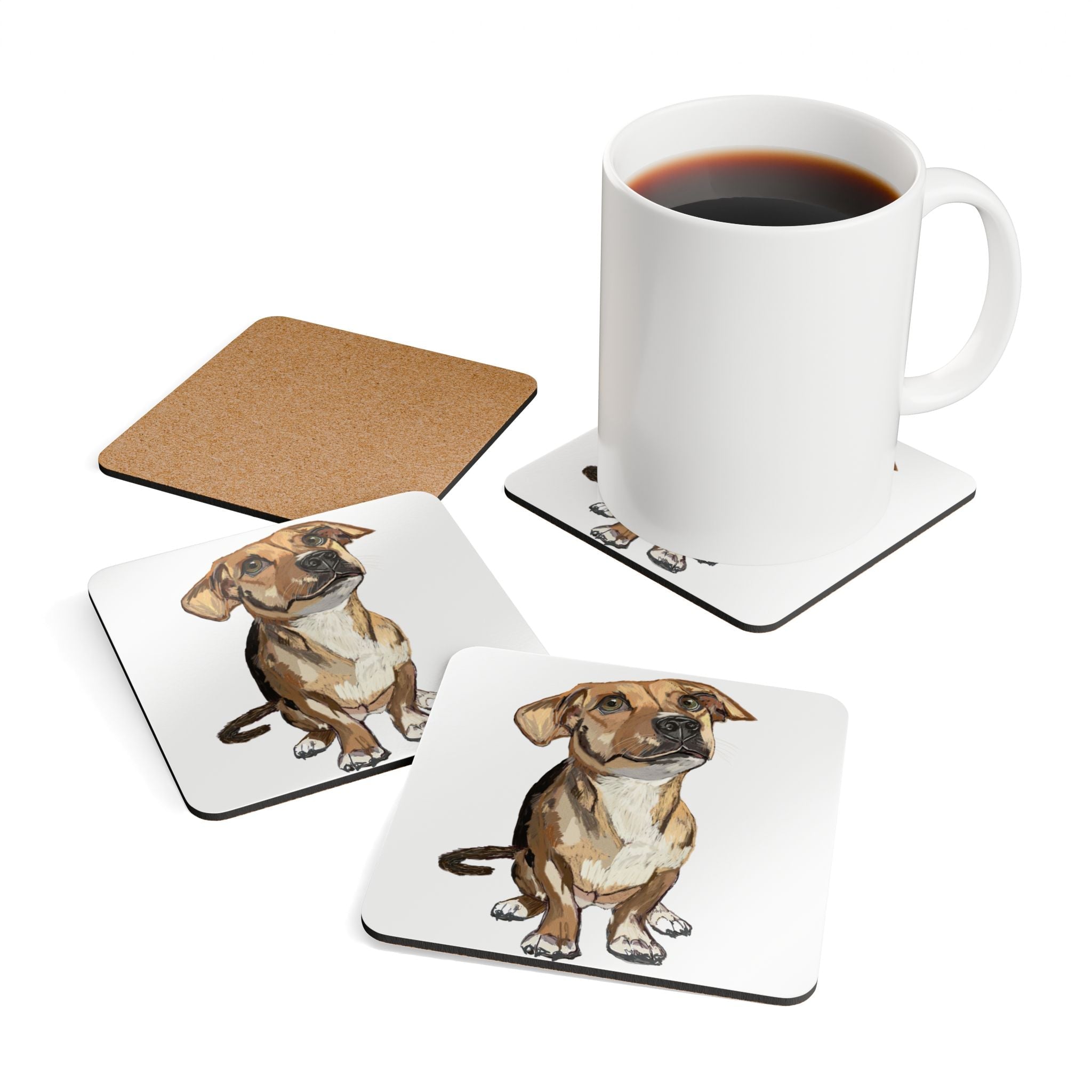 Curious Dog Cork Coaster Set - Ideal Pet Lover Gift - Blue Cava