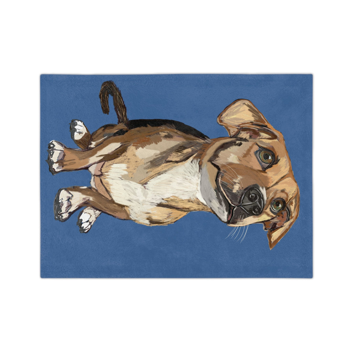 Cute Brown Dog Illustration Velveteen Blanket - Soft Microfiber Pet Throw - Blue Cava