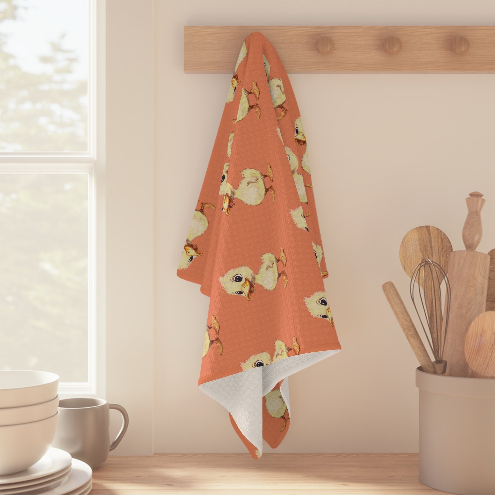 Cute Duckling Microfiber Waffle Kitchen Towel - Blue Cava
