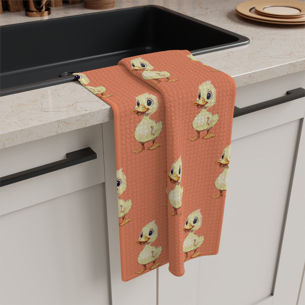 Cute Duckling Microfiber Waffle Kitchen Towel - Blue Cava