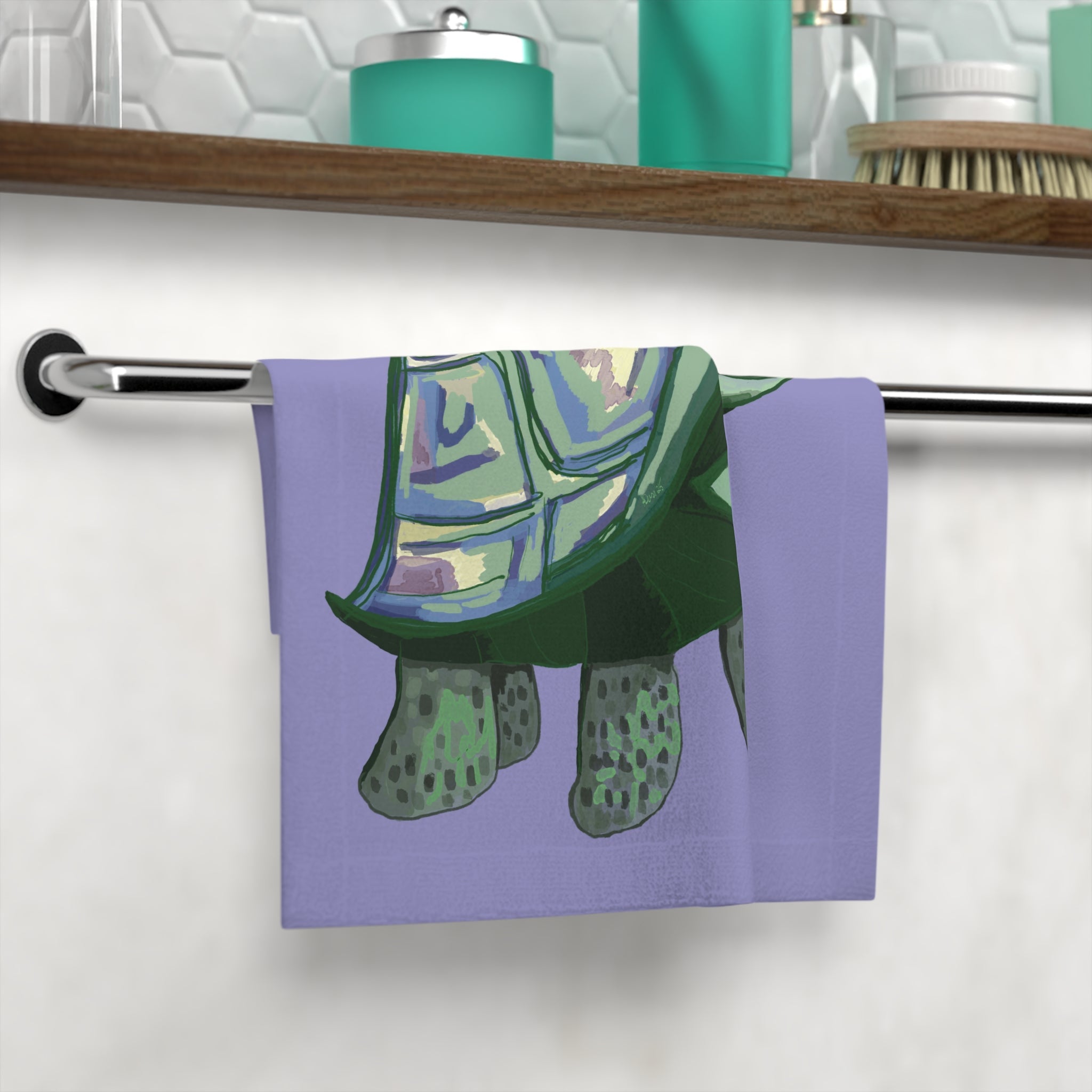 Cute Green Turtle Washcloth Towel — Soft Kids Bathroom & Nursery Hand Towel - Blue Cava