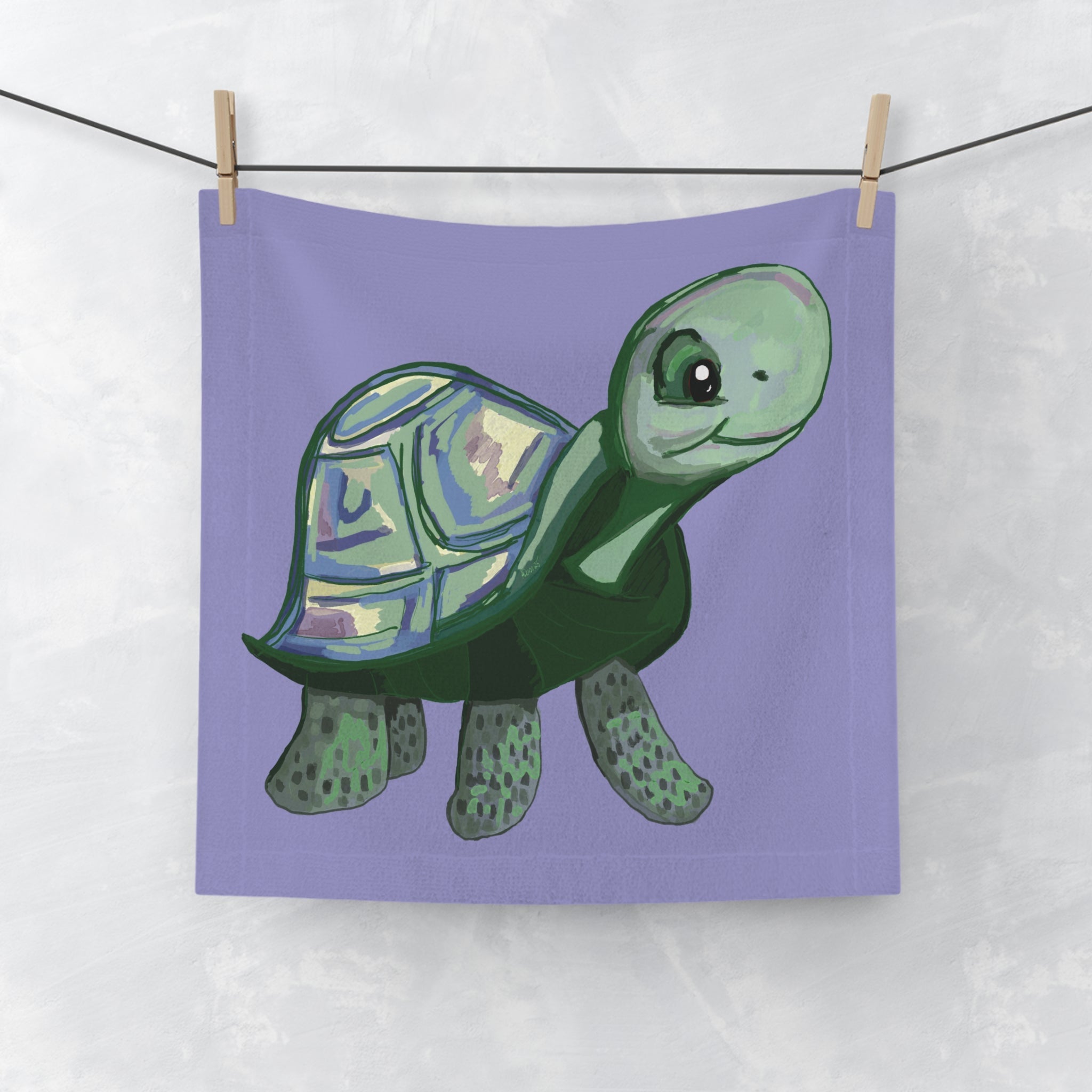Cute Green Turtle Washcloth Towel — Soft Kids Bathroom & Nursery Hand Towel - Blue Cava