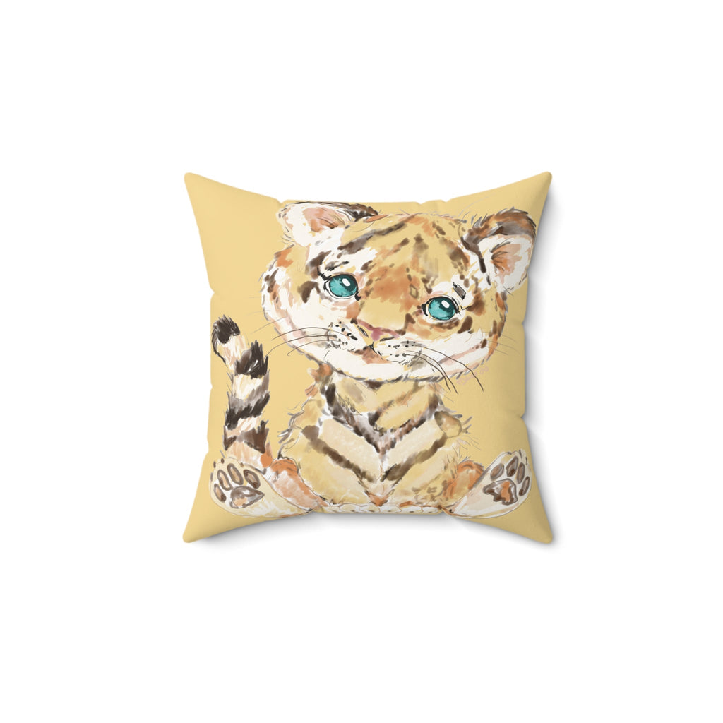 Cute Tiger Square Throw Pillow - Cozy Nursery Decorative Pillow, Kids Room Accent - Blue Cava