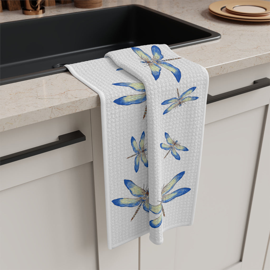 Dragonflies Microfiber Waffle Kitchen Towel - Blue Cava