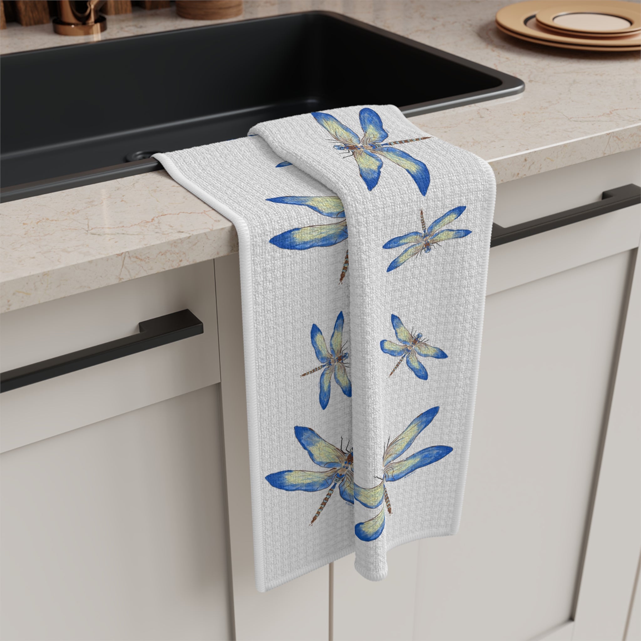 Dragonflies Microfiber Waffle Kitchen Towel - Blue Cava