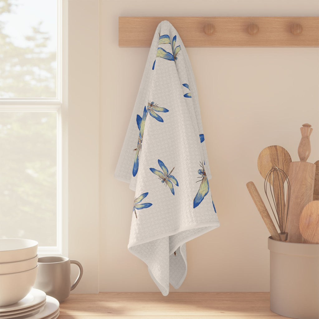 Dragonflies Microfiber Waffle Kitchen Towel - Blue Cava