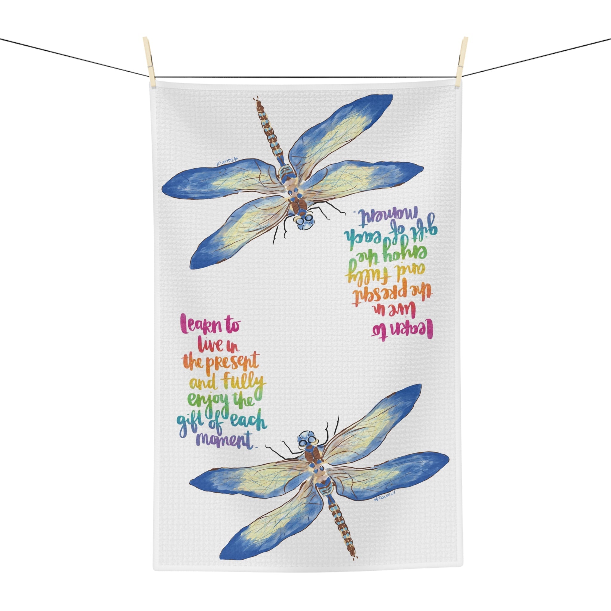 Dragonfly Microfiber Waffle Kitchen Towel - Blue Cava