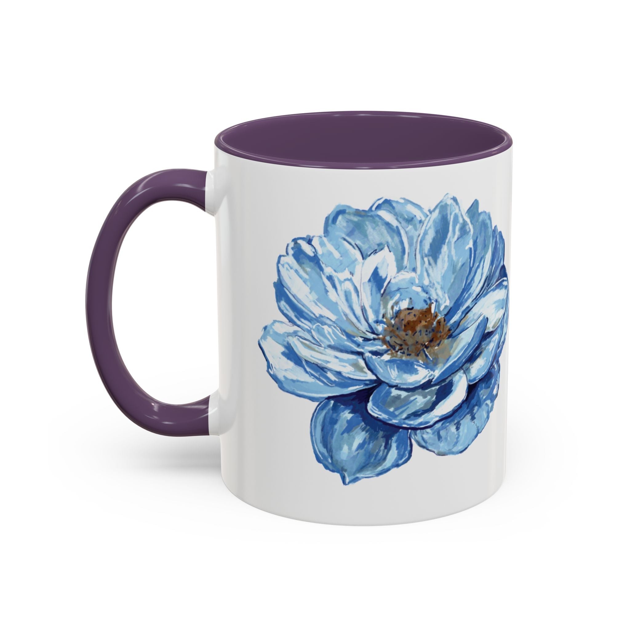 Elegant Floral Two Tone Coffee Mug - Blue Flower - Blue Cava