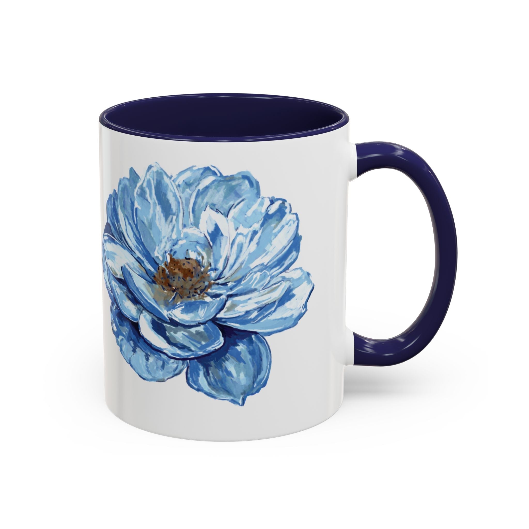 Elegant Floral Two Tone Coffee Mug - Blue Flower - Blue Cava