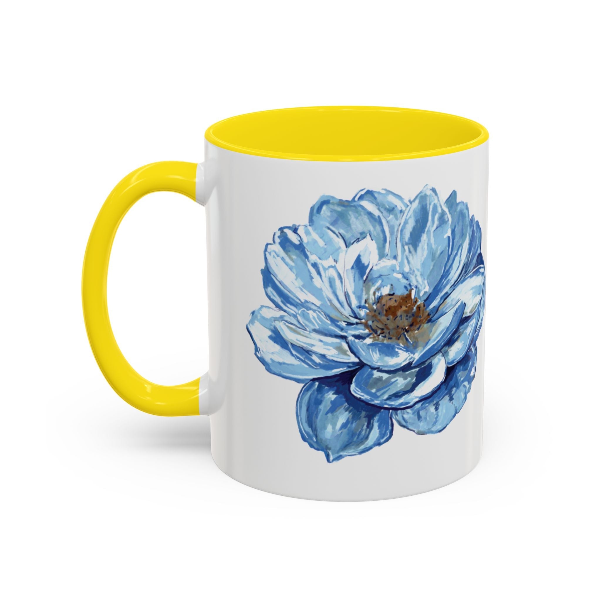Elegant Floral Two Tone Coffee Mug - Blue Flower - Blue Cava