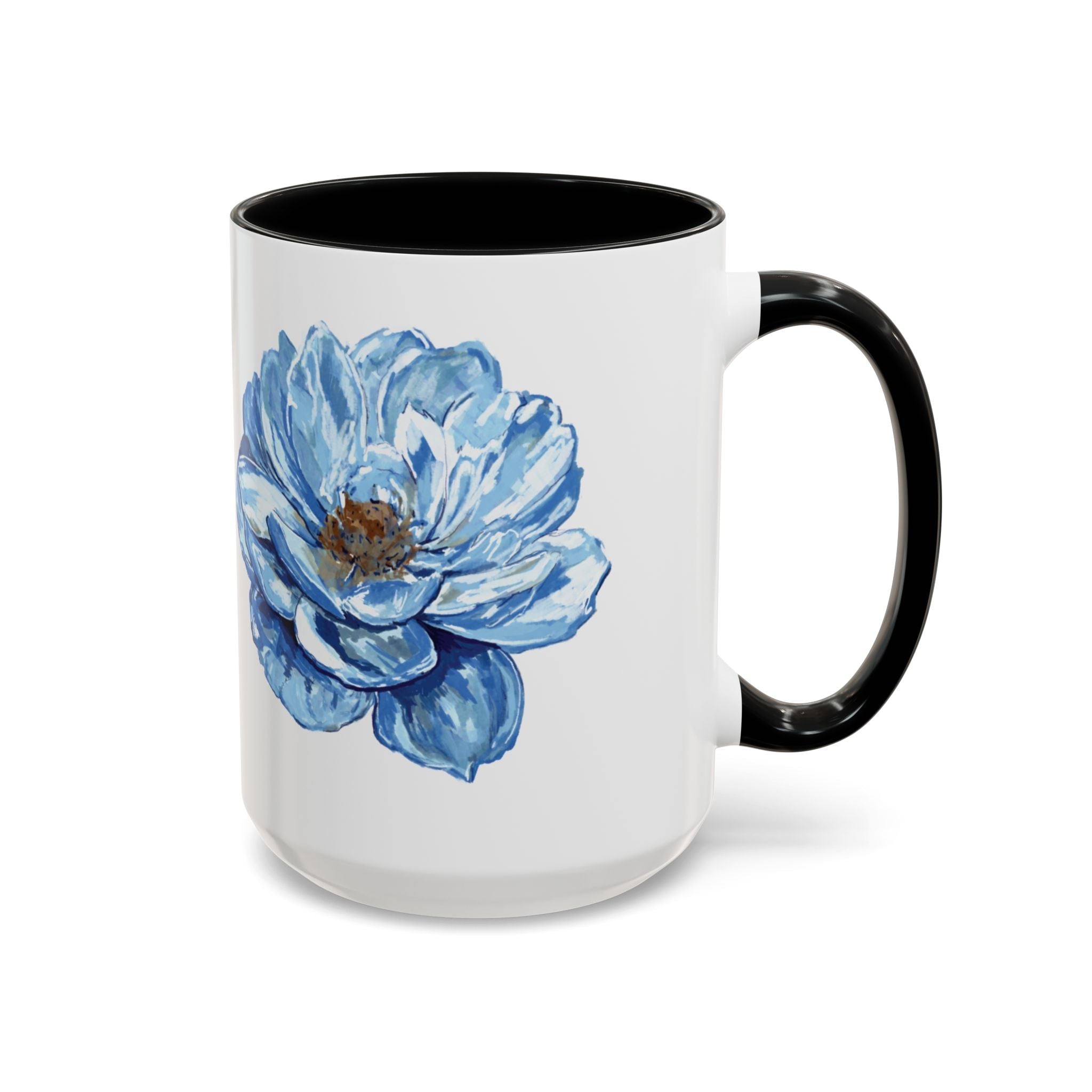 Elegant Floral Two Tone Coffee Mug - Blue Flower - Blue Cava