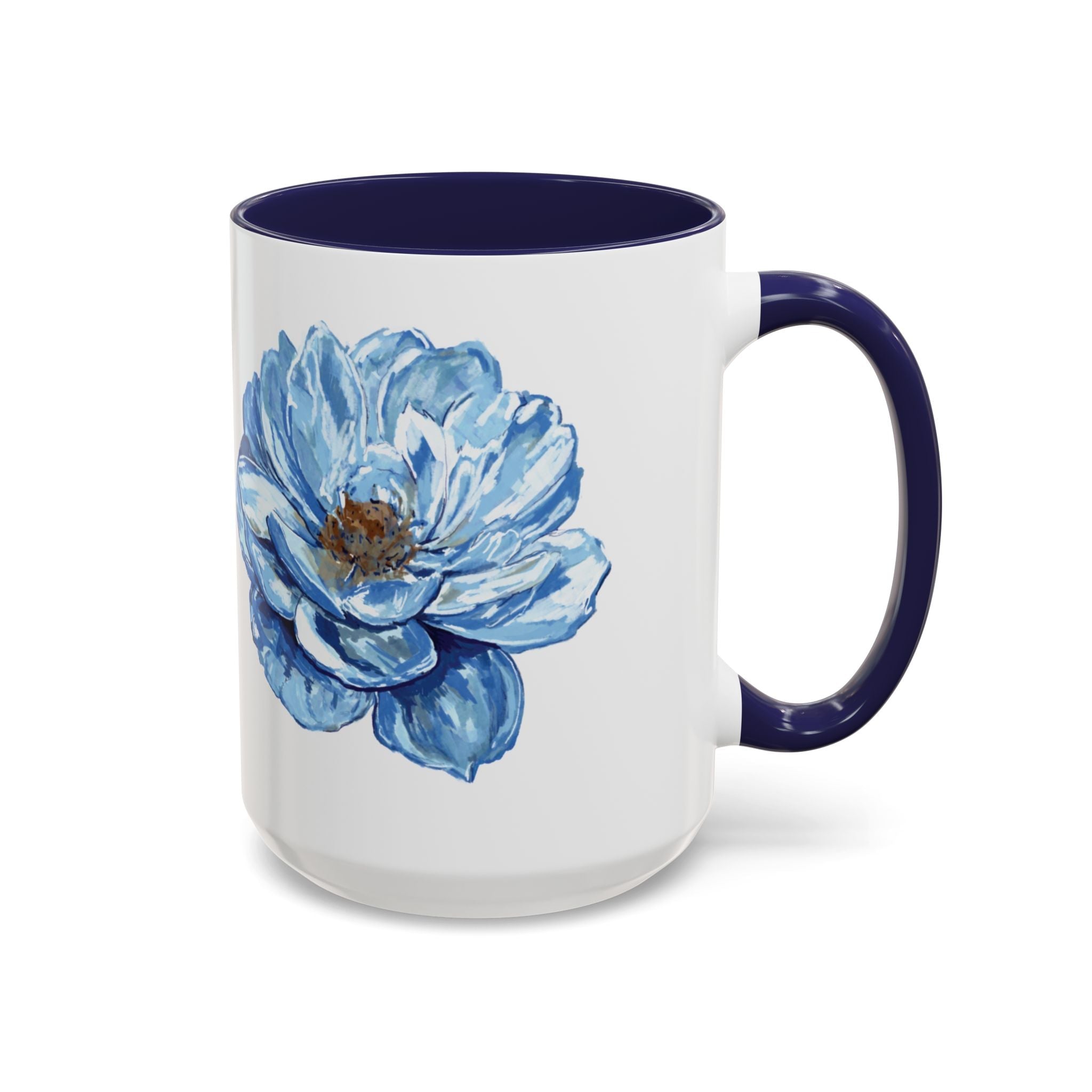 Elegant Floral Two Tone Coffee Mug - Blue Flower - Blue Cava