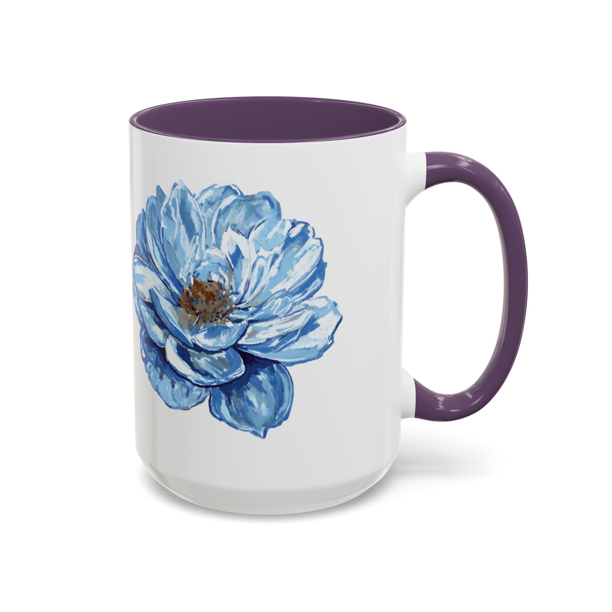 Elegant Floral Two Tone Coffee Mug - Blue Flower - Blue Cava