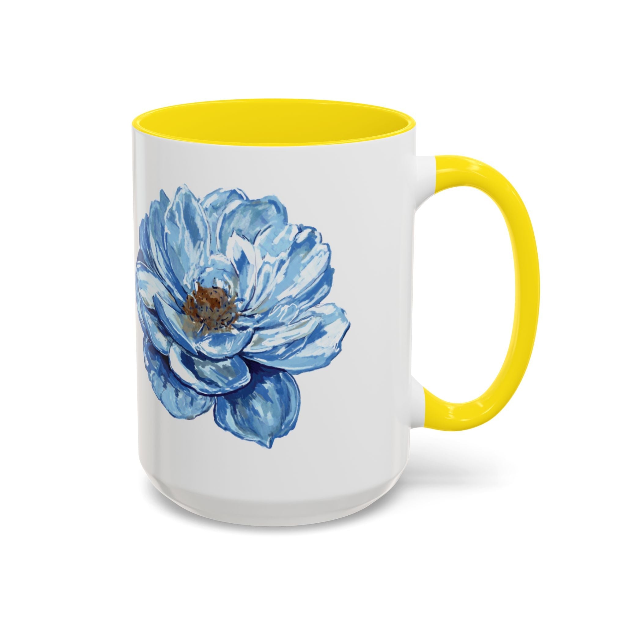 Elegant Floral Two Tone Coffee Mug - Blue Flower - Blue Cava