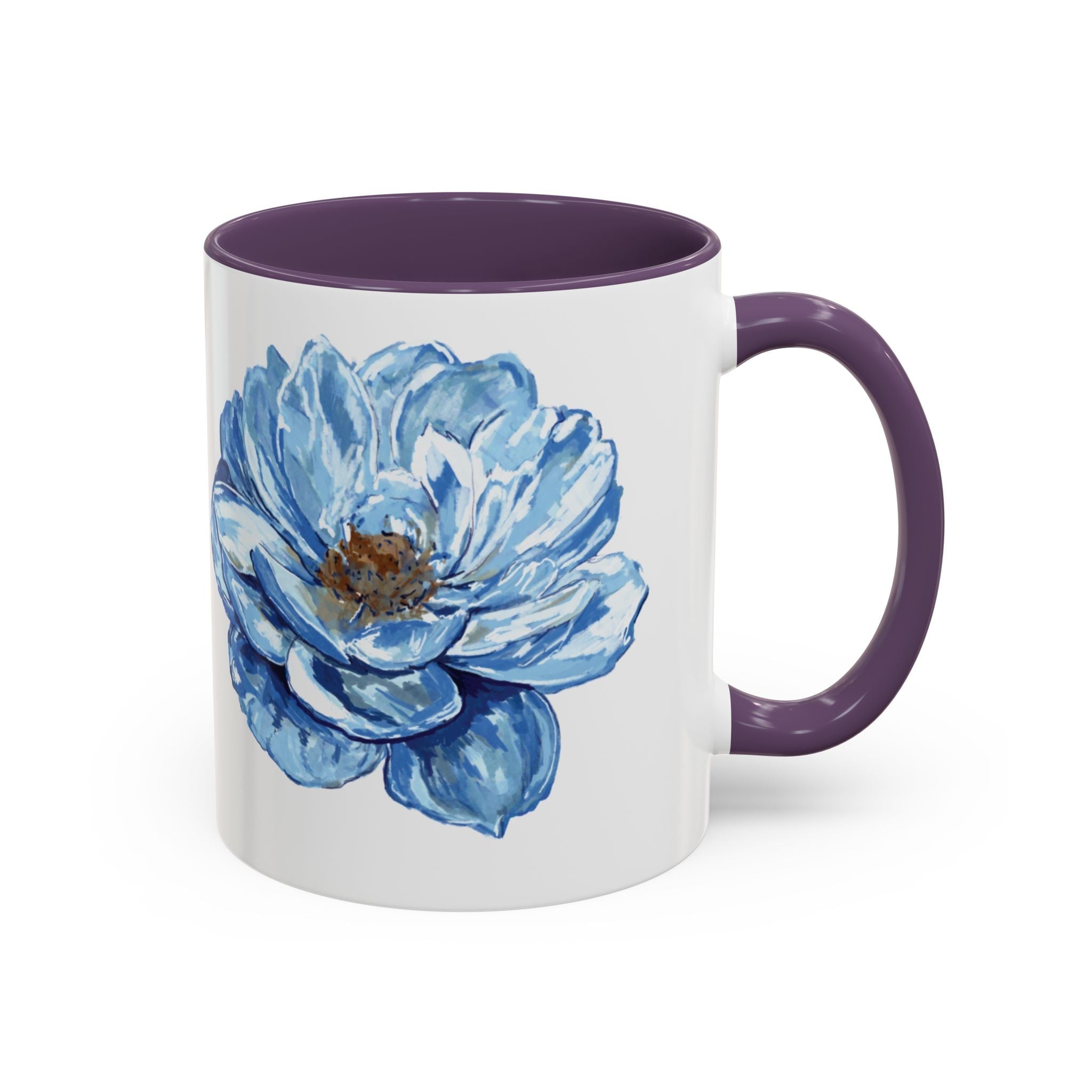 Elegant Floral Two Tone Coffee Mug - Blue Flower - Blue Cava