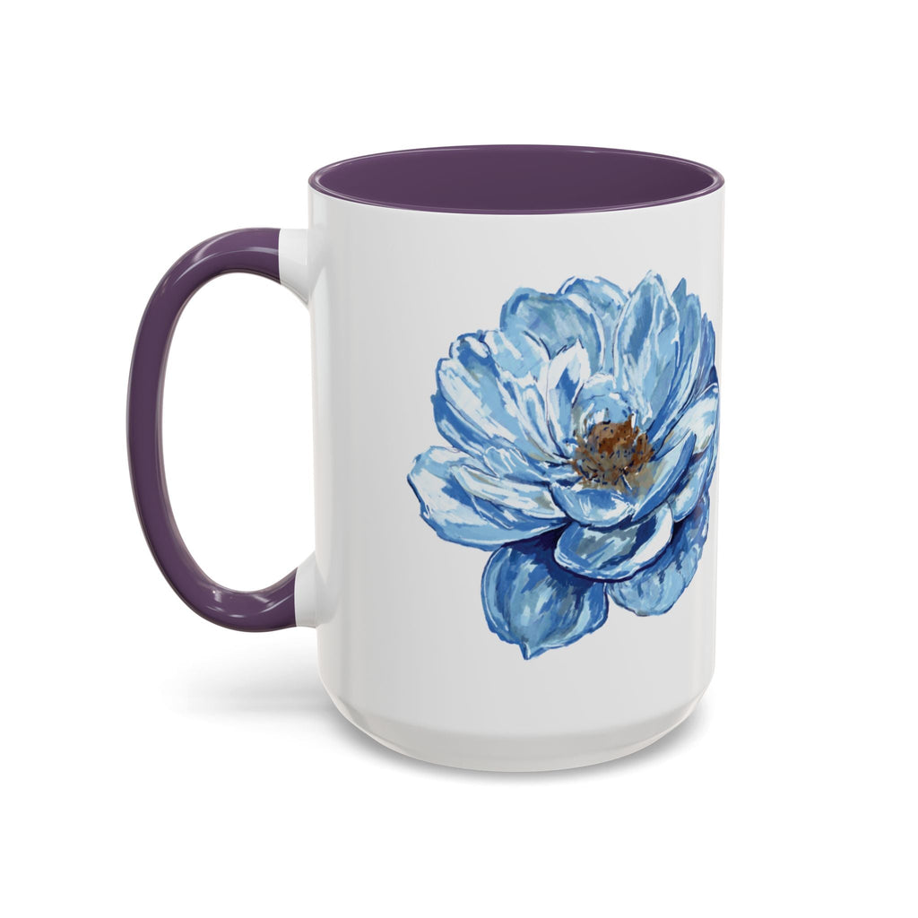 Elegant Floral Two Tone Coffee Mug - Blue Flower - Blue Cava