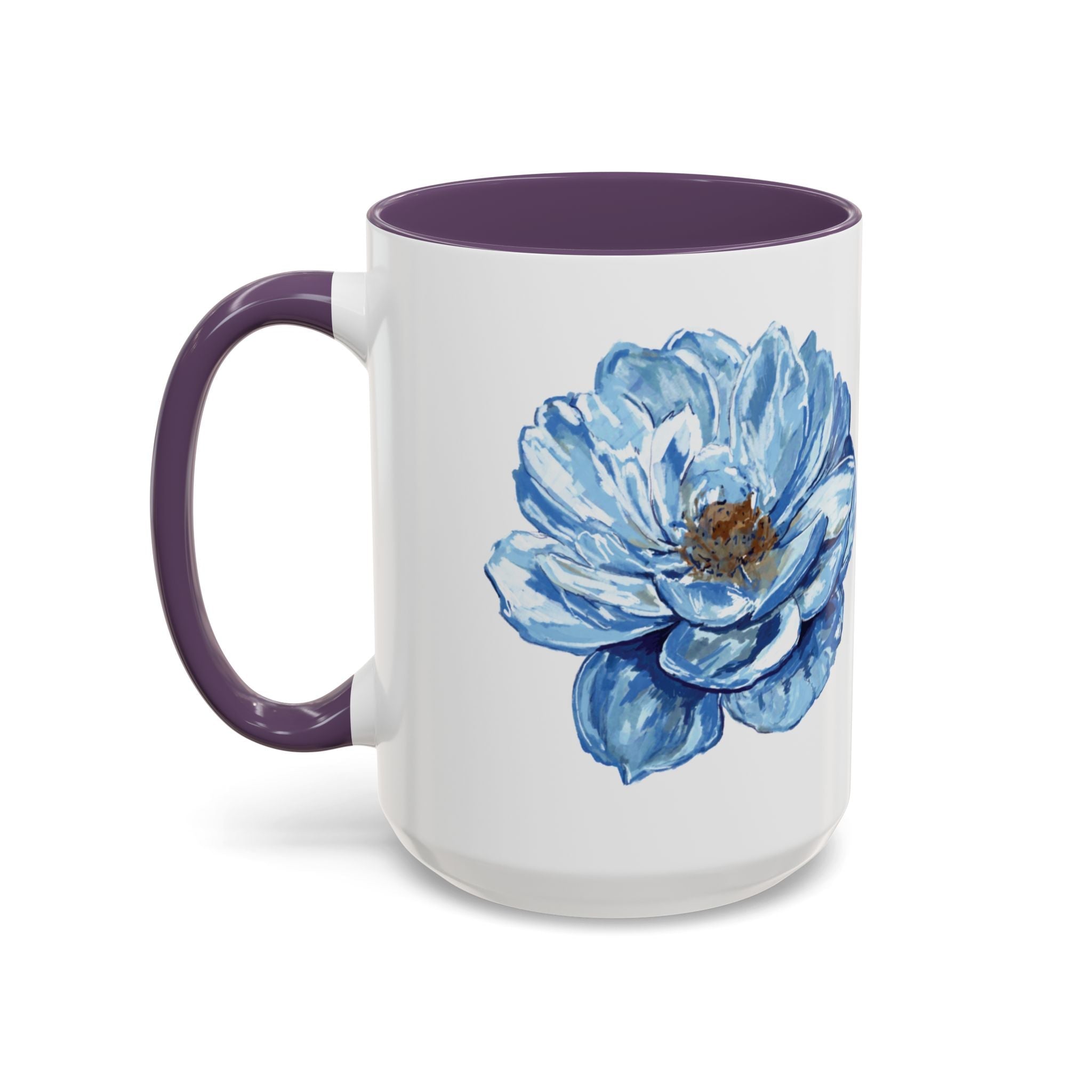 Elegant Floral Two Tone Coffee Mug - Blue Flower - Blue Cava