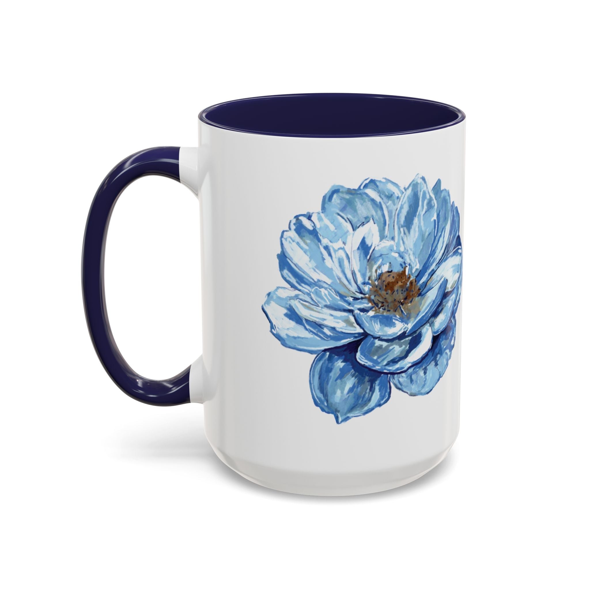 Elegant Floral Two Tone Coffee Mug - Blue Flower - Blue Cava