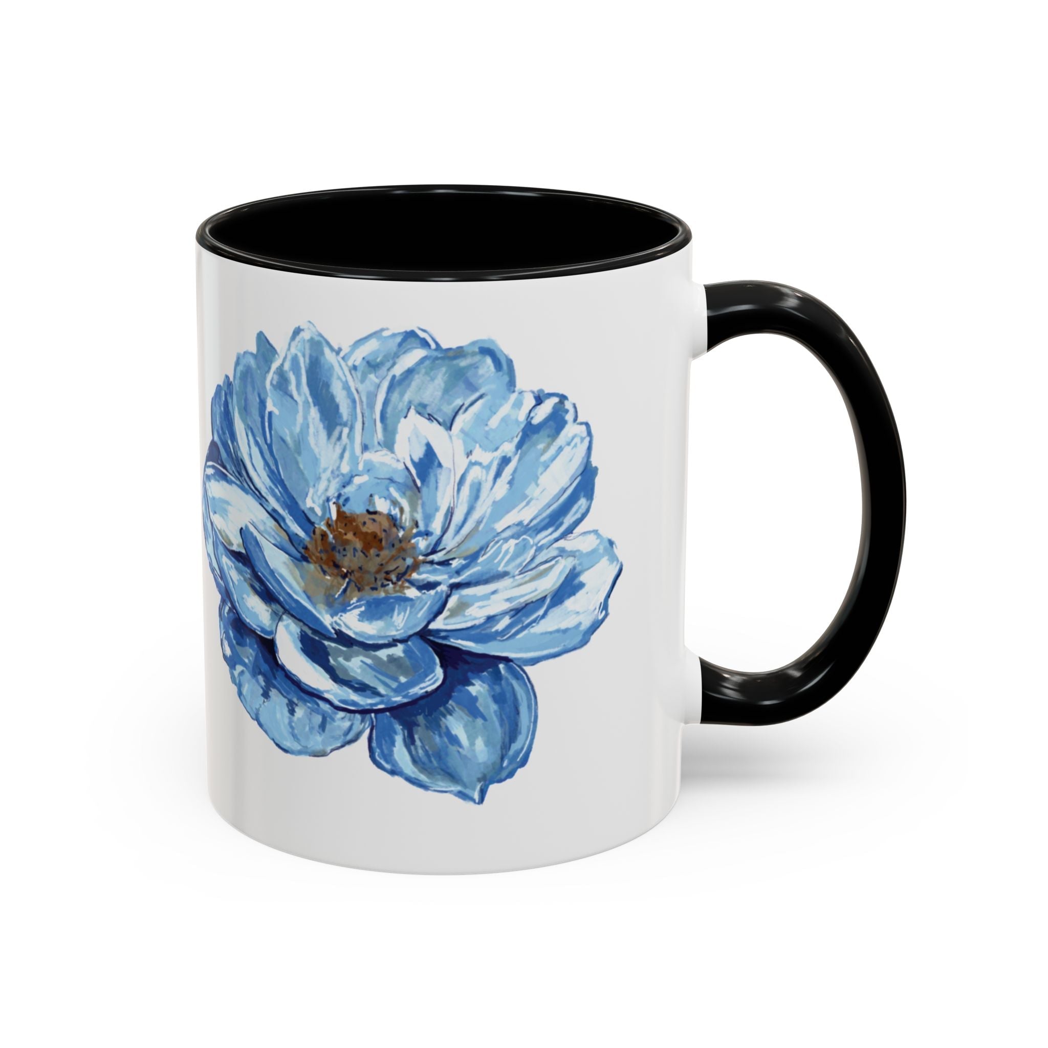 Elegant Floral Two Tone Coffee Mug - Blue Flower - Blue Cava