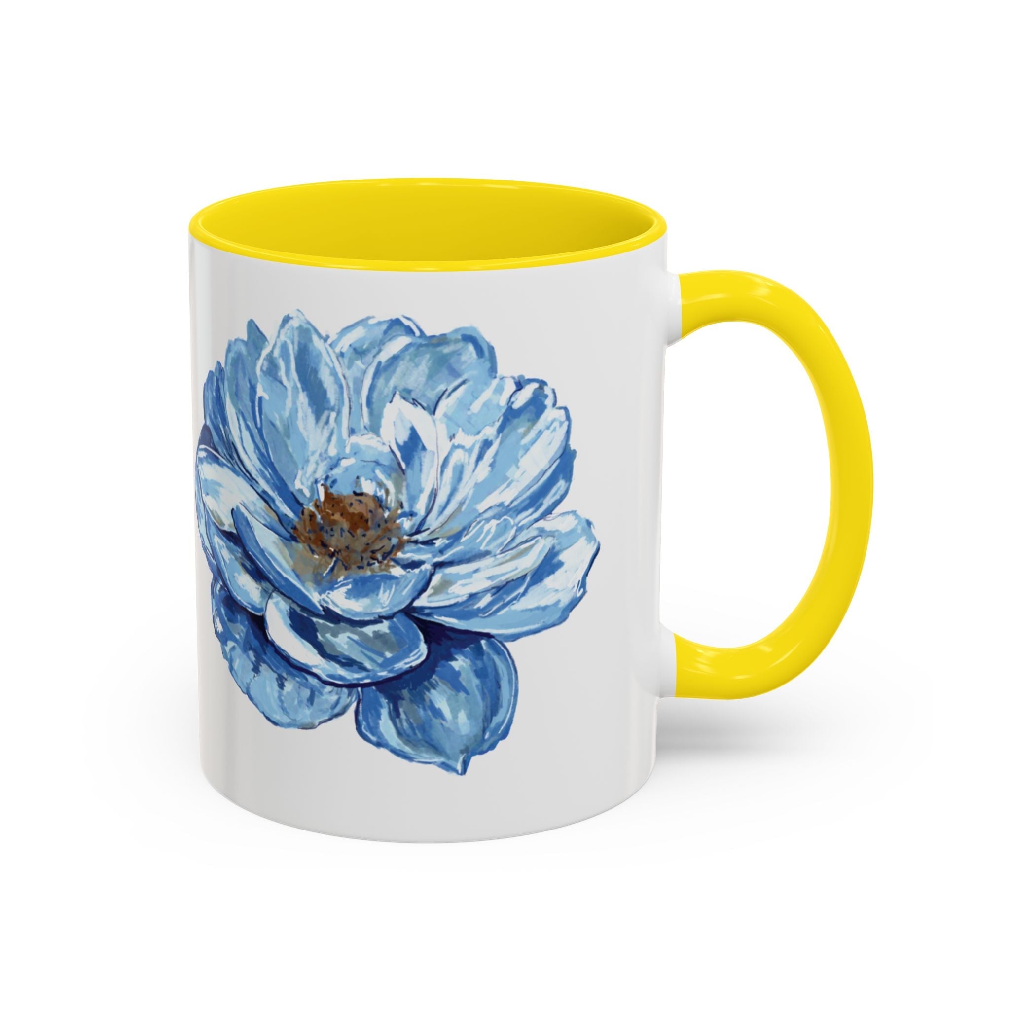 Elegant Floral Two Tone Coffee Mug - Blue Flower - Blue Cava