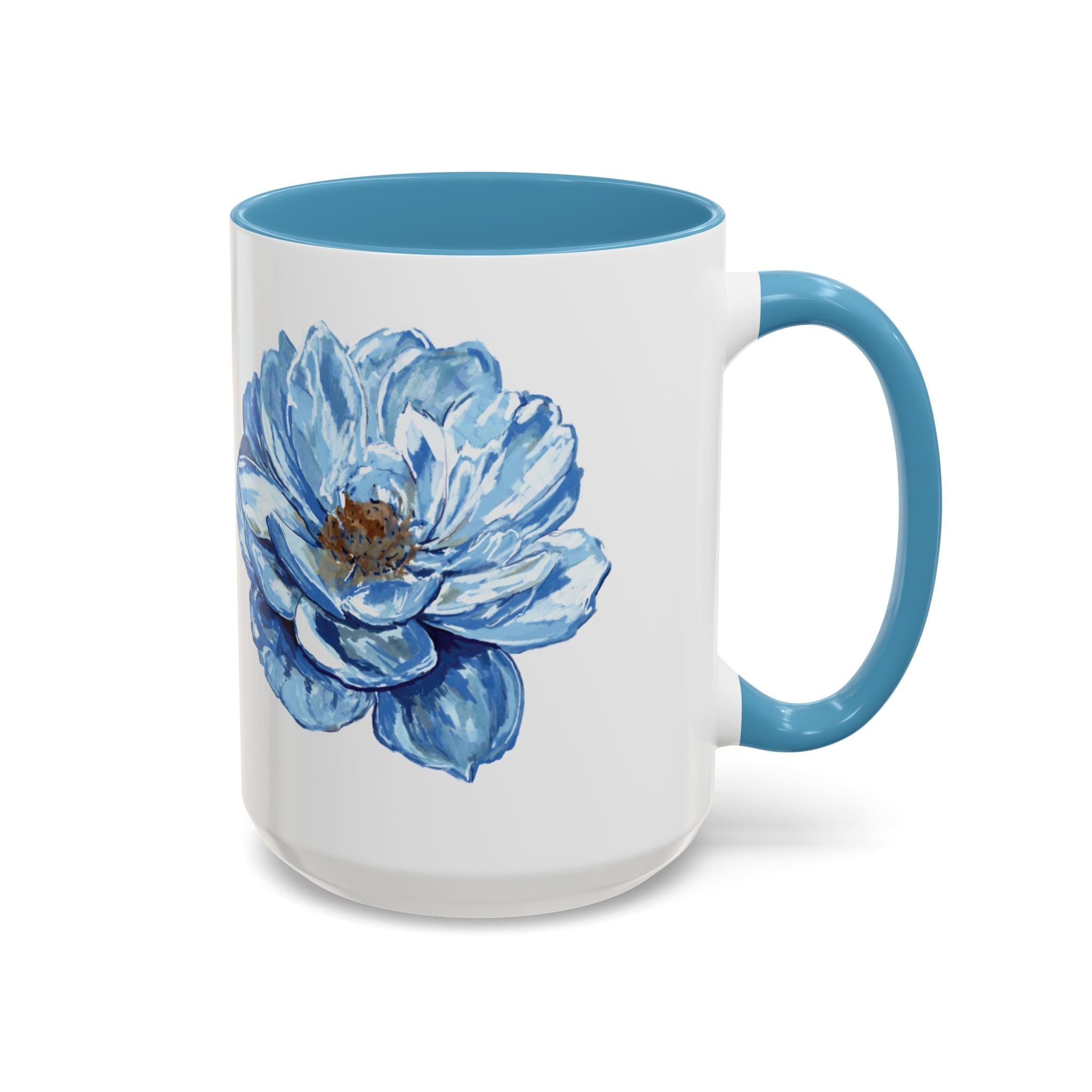 Elegant Floral Two Tone Coffee Mug - Blue Flower - Blue Cava