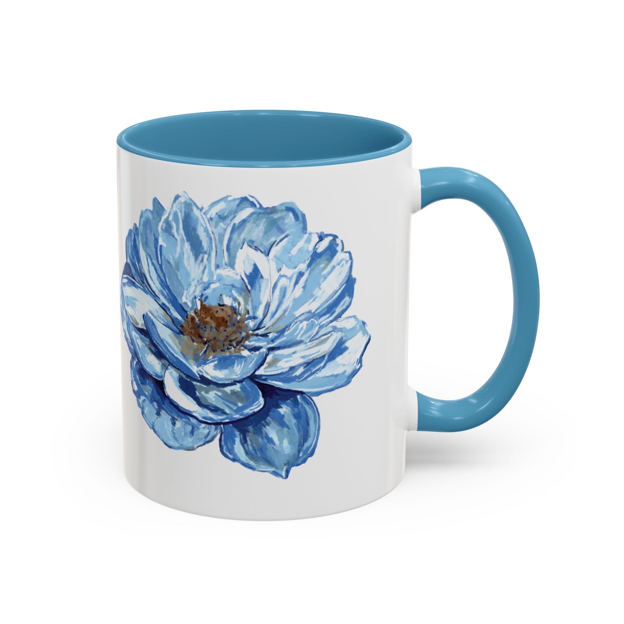 Elegant Floral Two Tone Coffee Mug - Blue Flower - Blue Cava