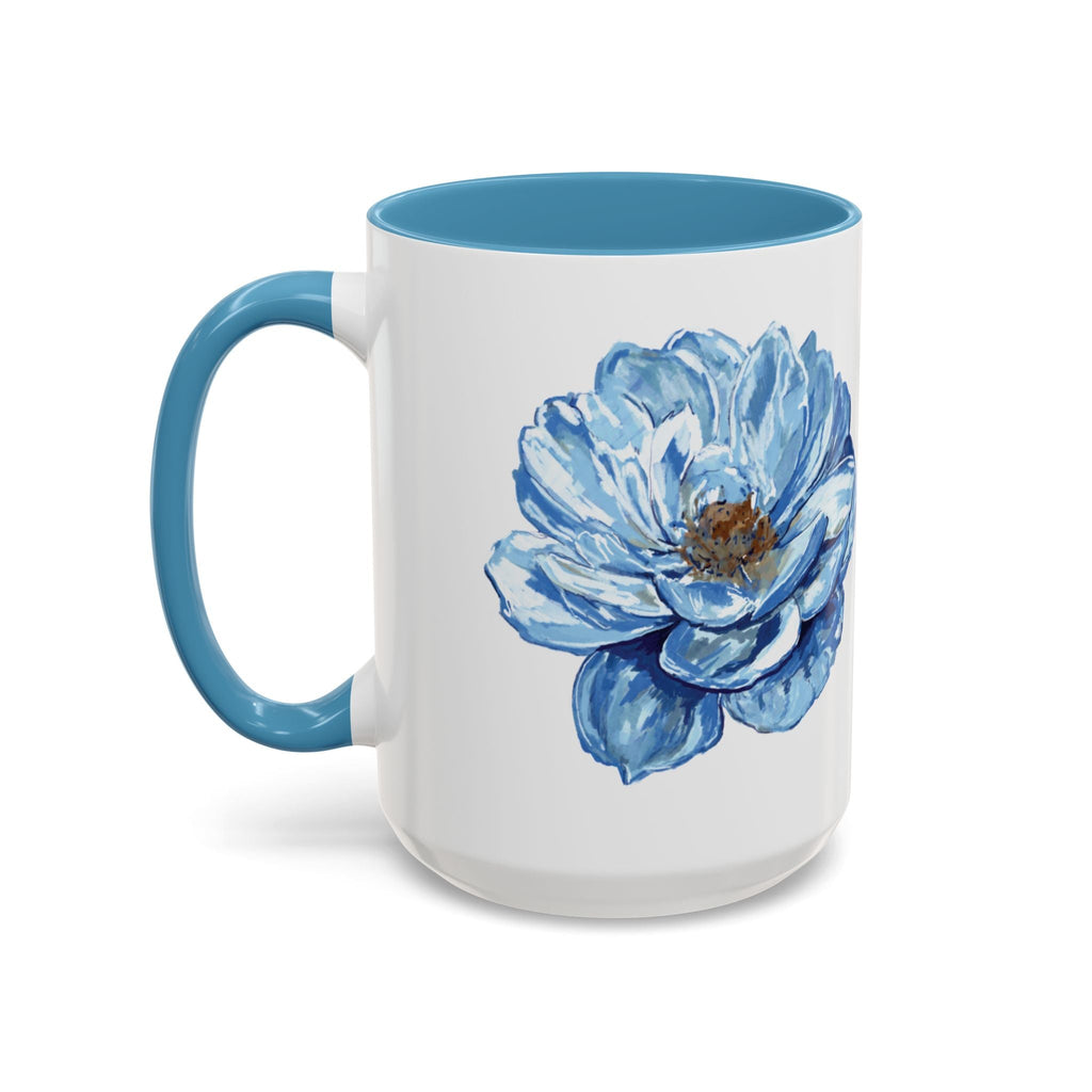 Elegant Floral Two Tone Coffee Mug - Blue Flower - Blue Cava