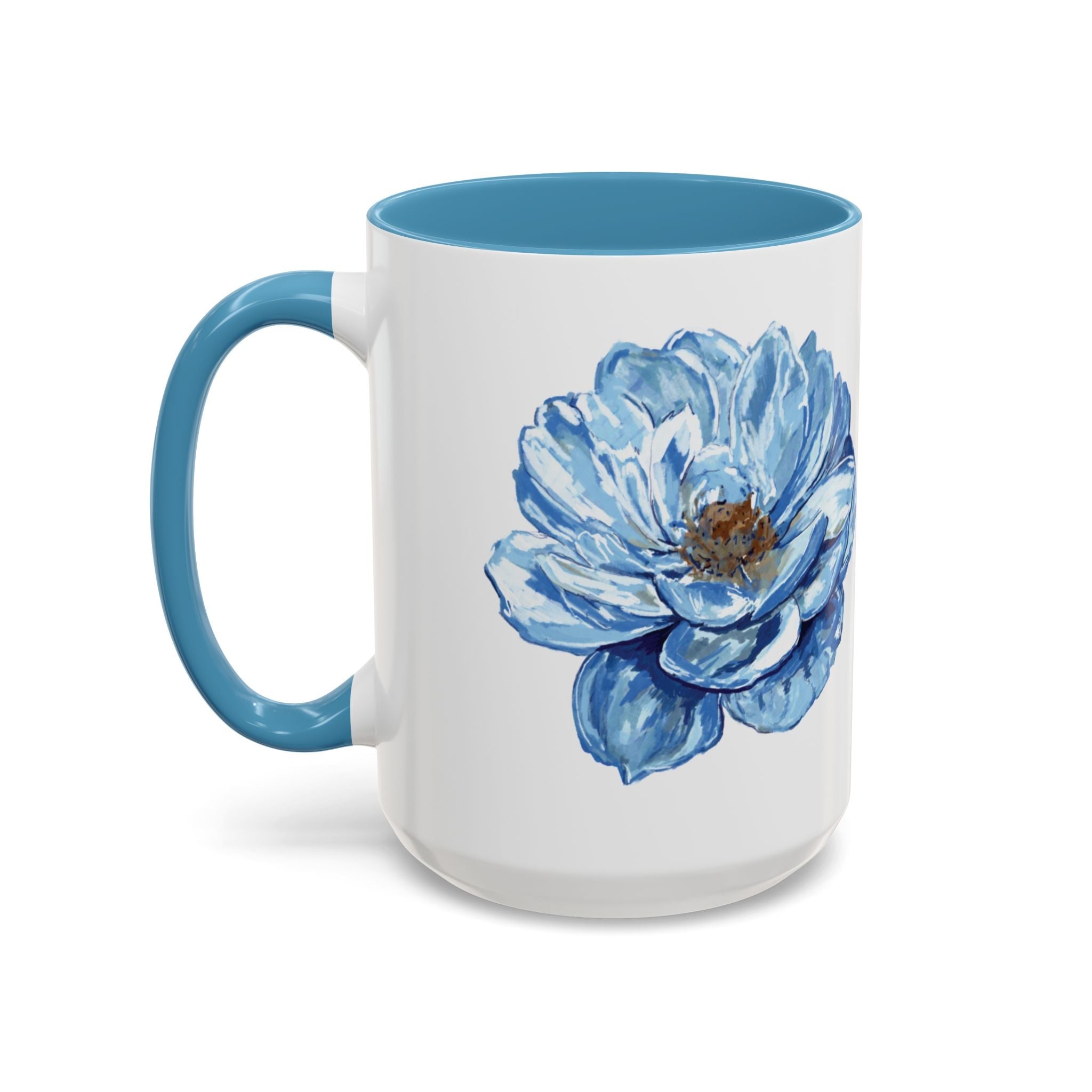 Elegant Floral Two Tone Coffee Mug - Blue Flower - Blue Cava