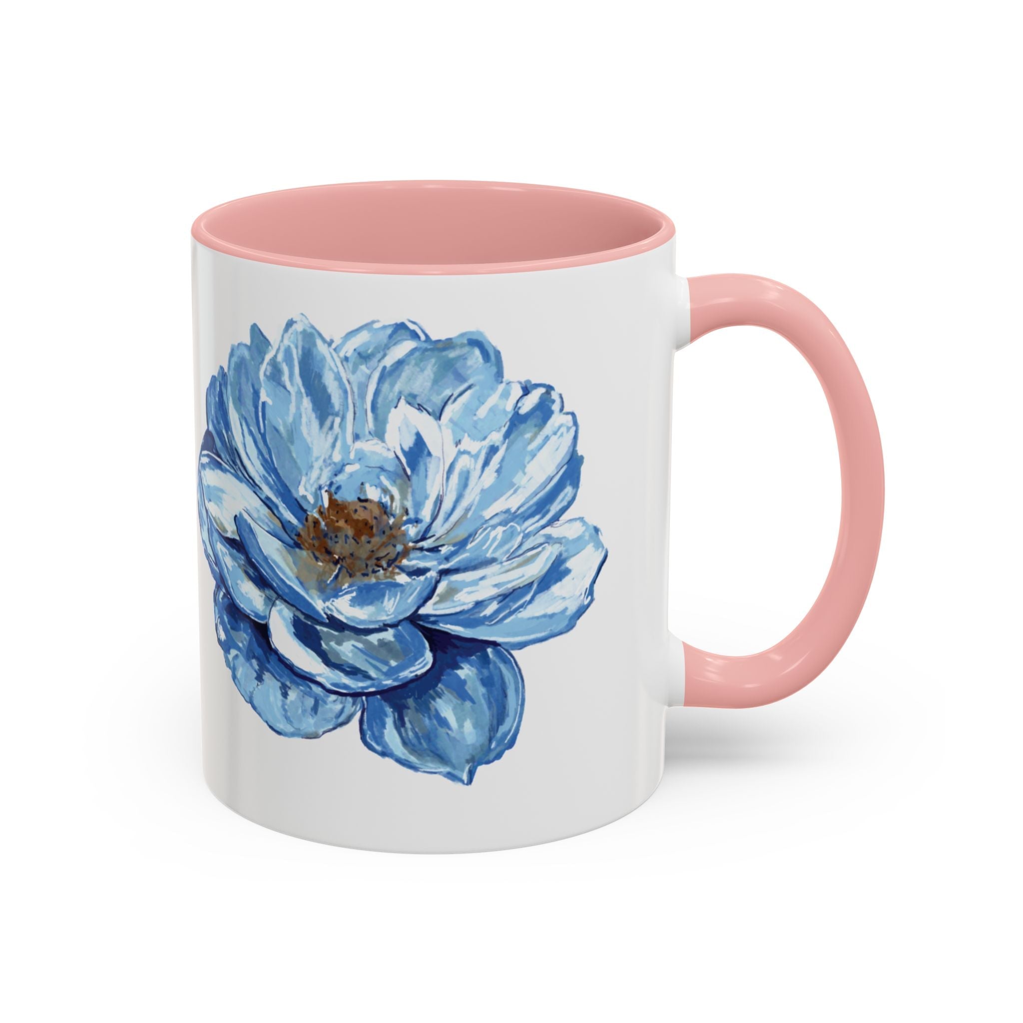 Elegant Floral Two Tone Coffee Mug - Blue Flower - Blue Cava