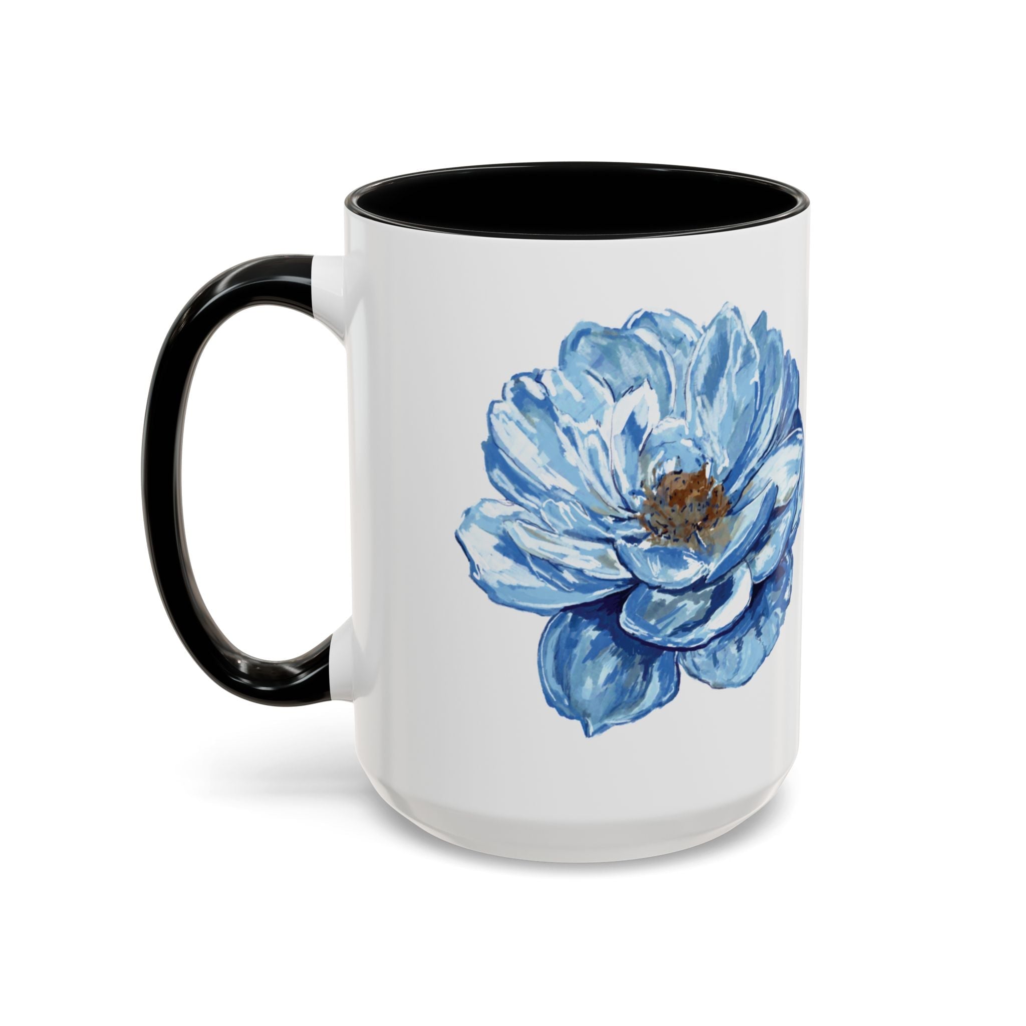 Elegant Floral Two Tone Coffee Mug - Blue Flower - Blue Cava