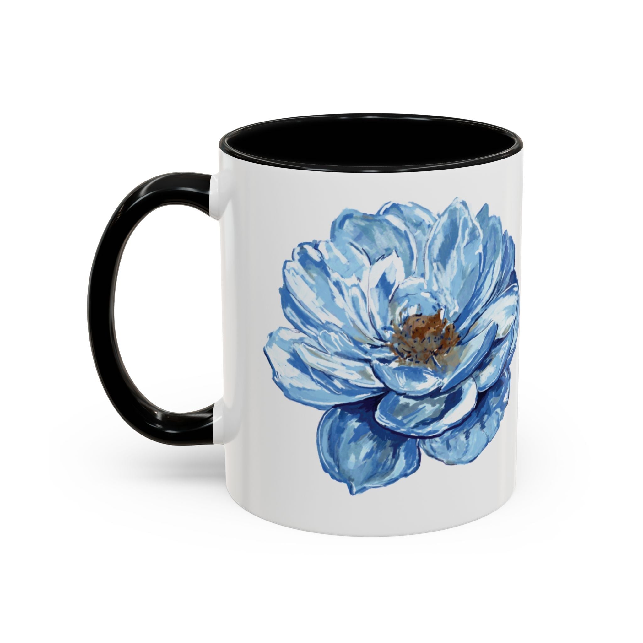 Elegant Floral Two Tone Coffee Mug - Blue Flower - Blue Cava