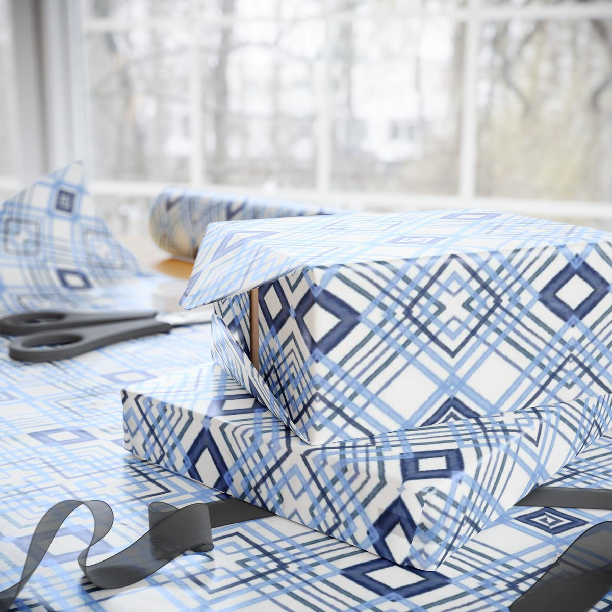 Elegant Geometric Blue Diamond Wrapping Paper - Blue Cava