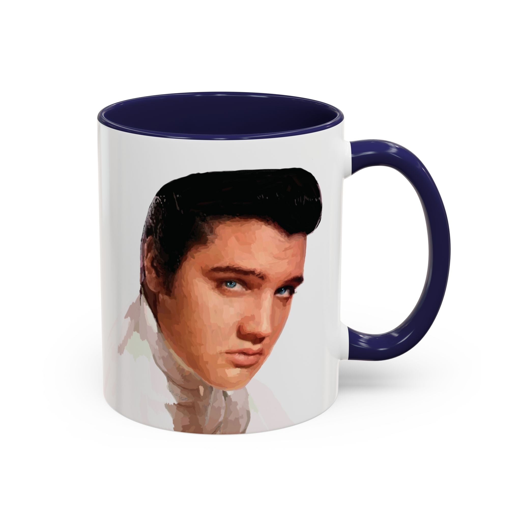 Elvis Presley Musical Two Tone Ceramic Coffee Mug. Available in 11 oz  navy blue